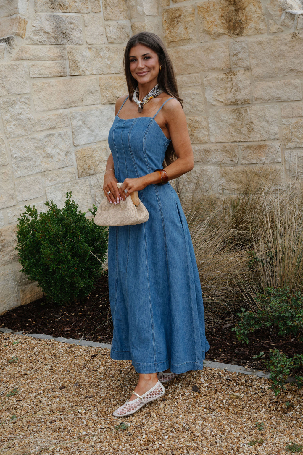 Parker Paneled Maxi Dress-Washed Denim