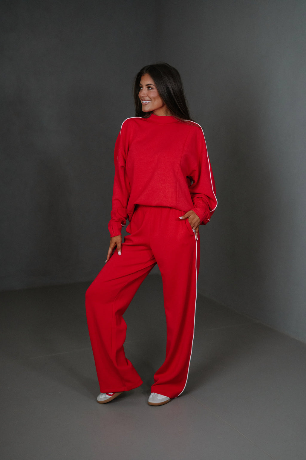 Piper Scuba Pants Set-Red/Cream