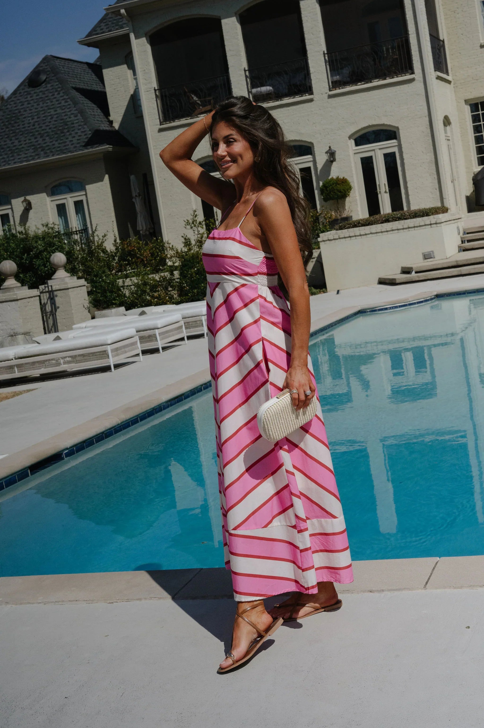 Ella Striped Maxi Dress-Cream/Pink