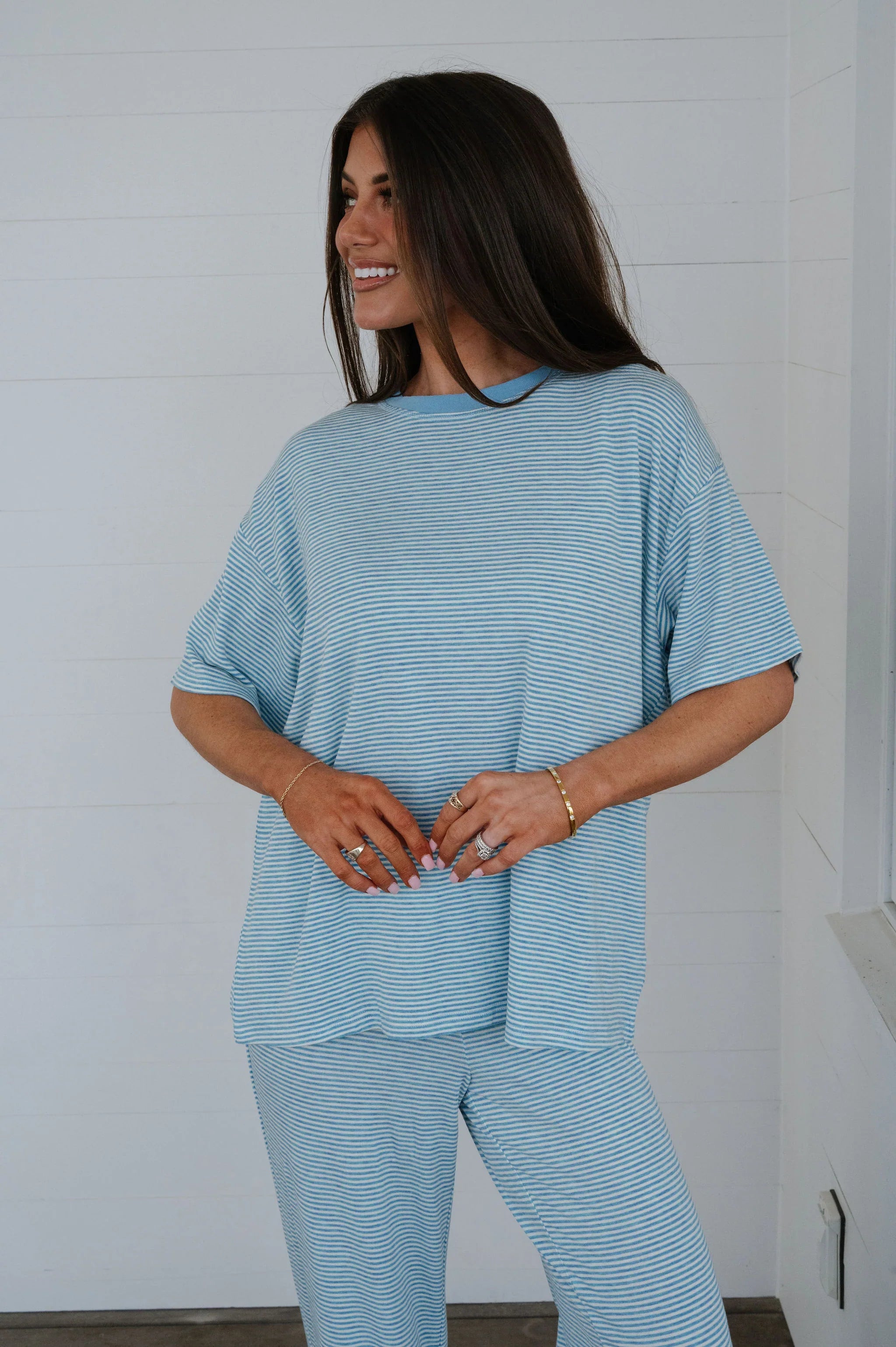 Garrison Striped Pants Set-Blue