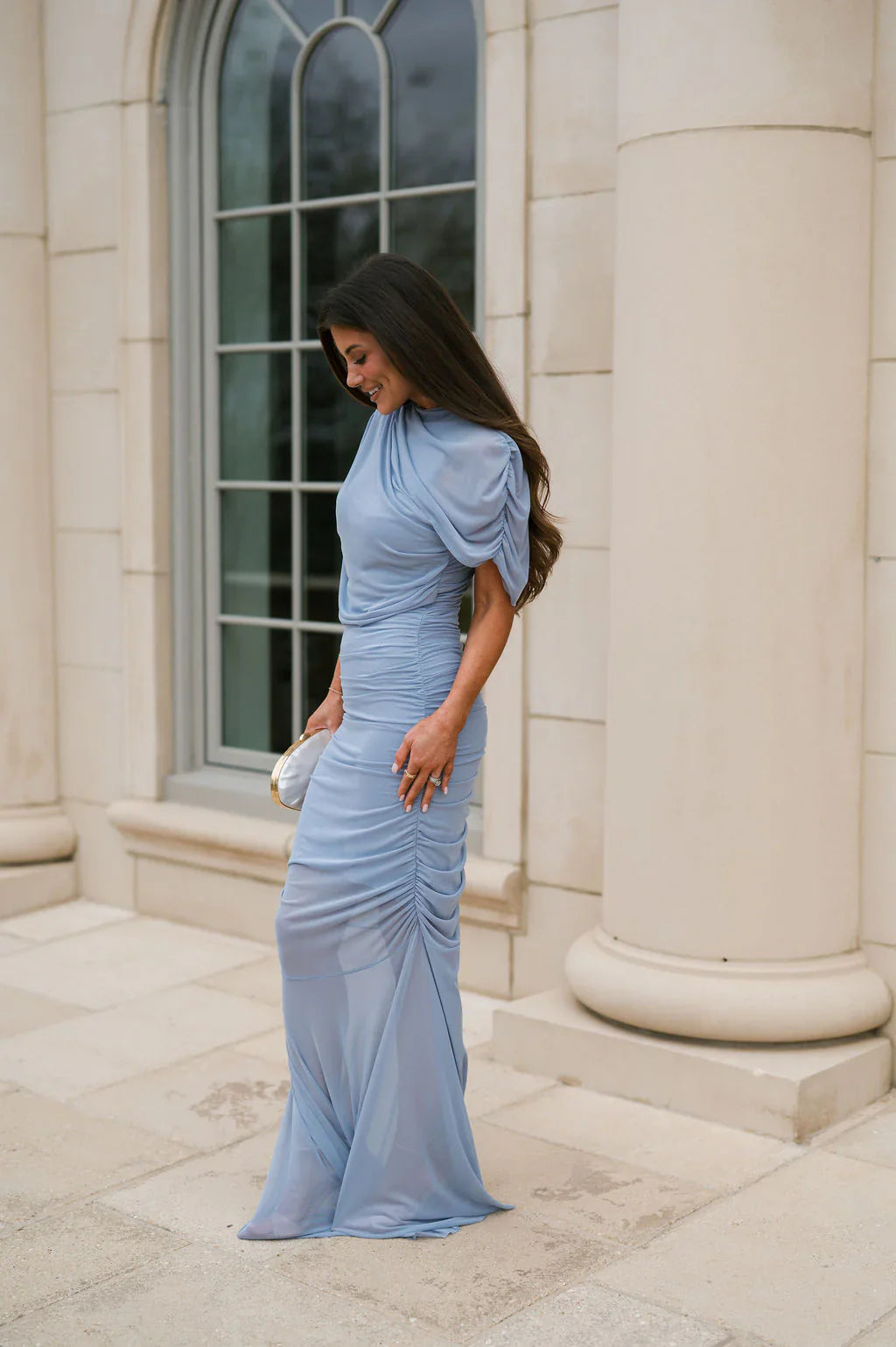 Camila Mesh Maxi Dress-Blue