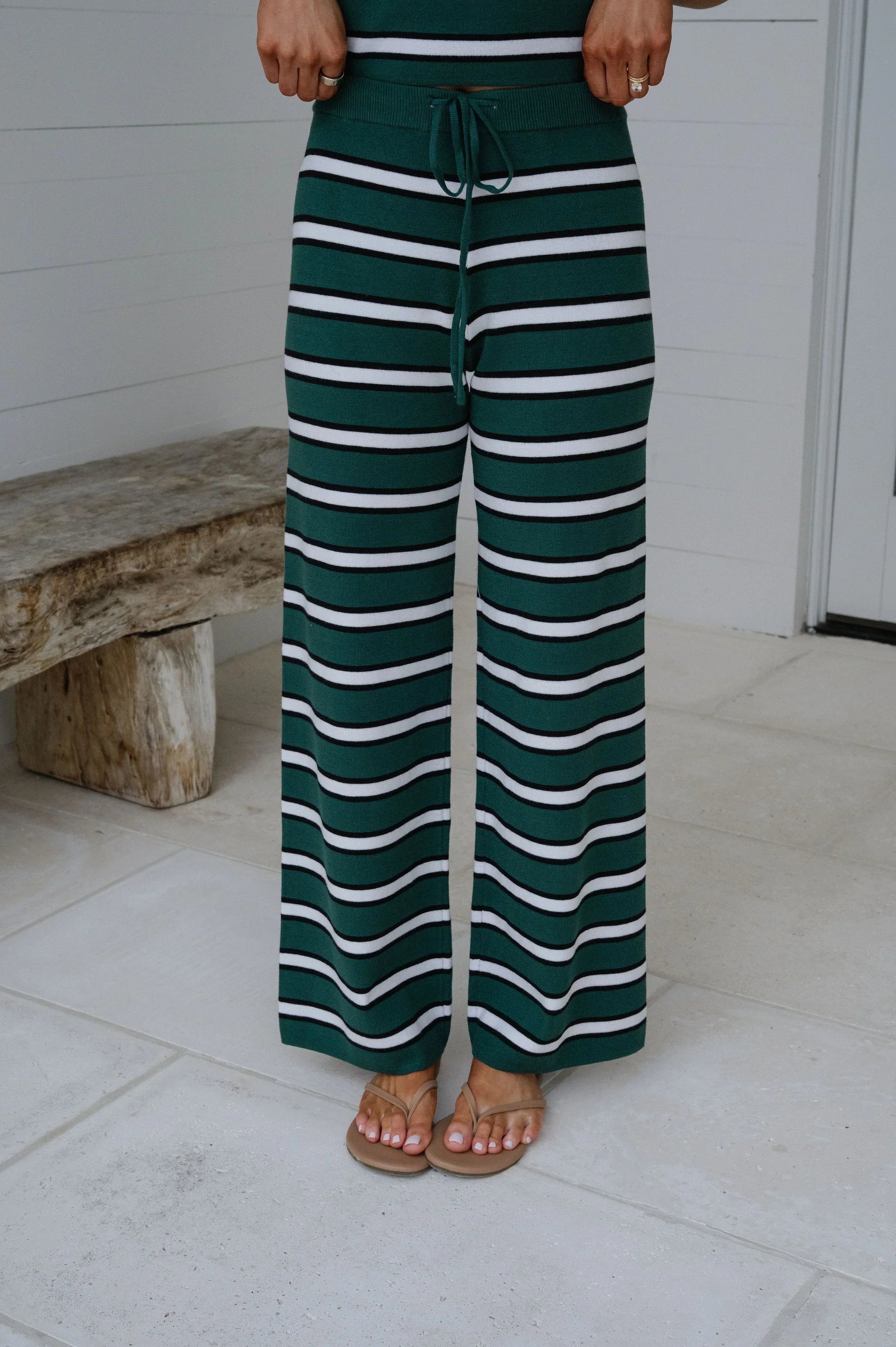 Marie Striped Pants Set-Green/White