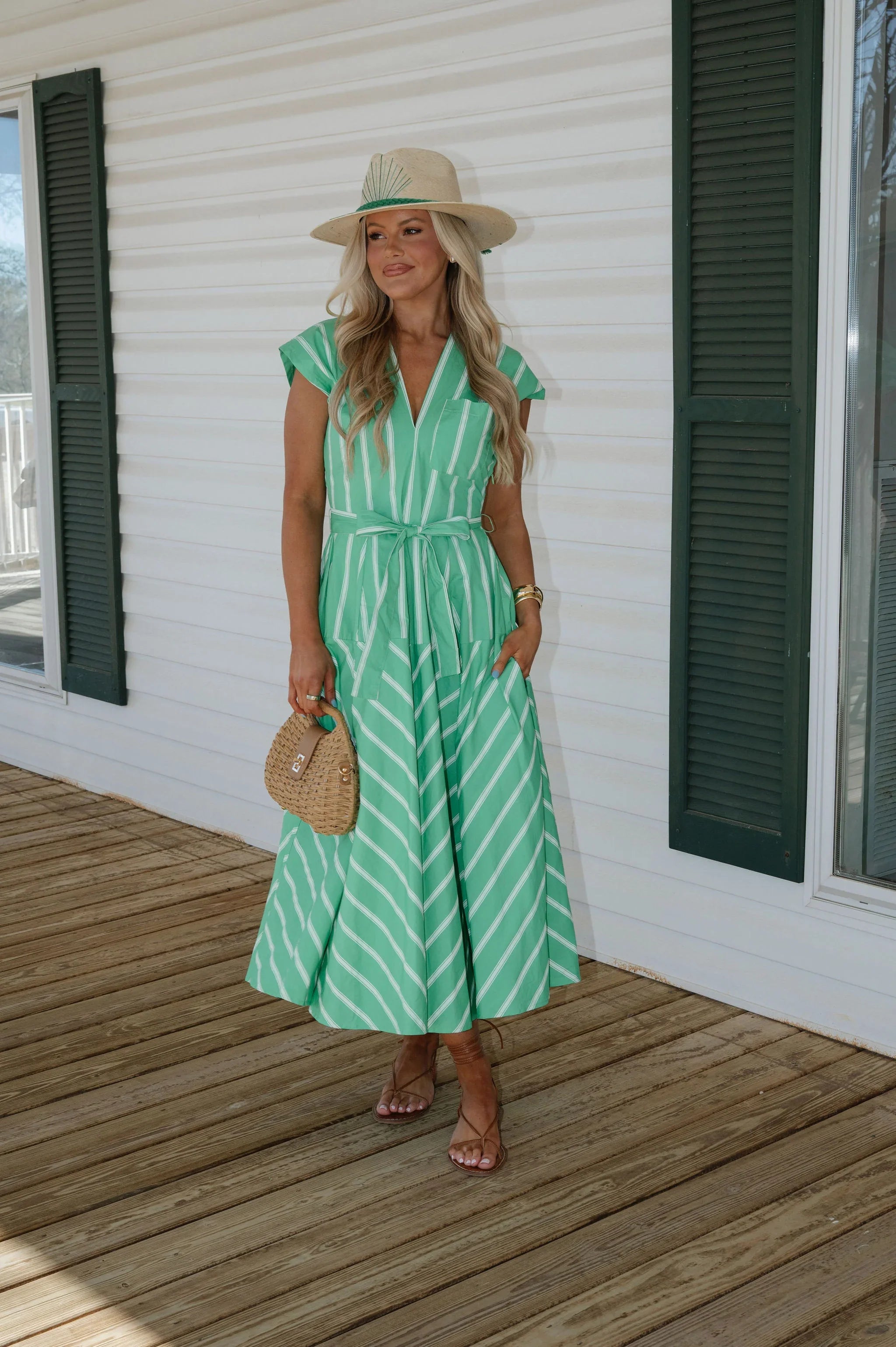 Lola Striped Midi Dress-Kelly Green