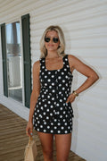 Tina Polka Dot Mini Dress-Black/White