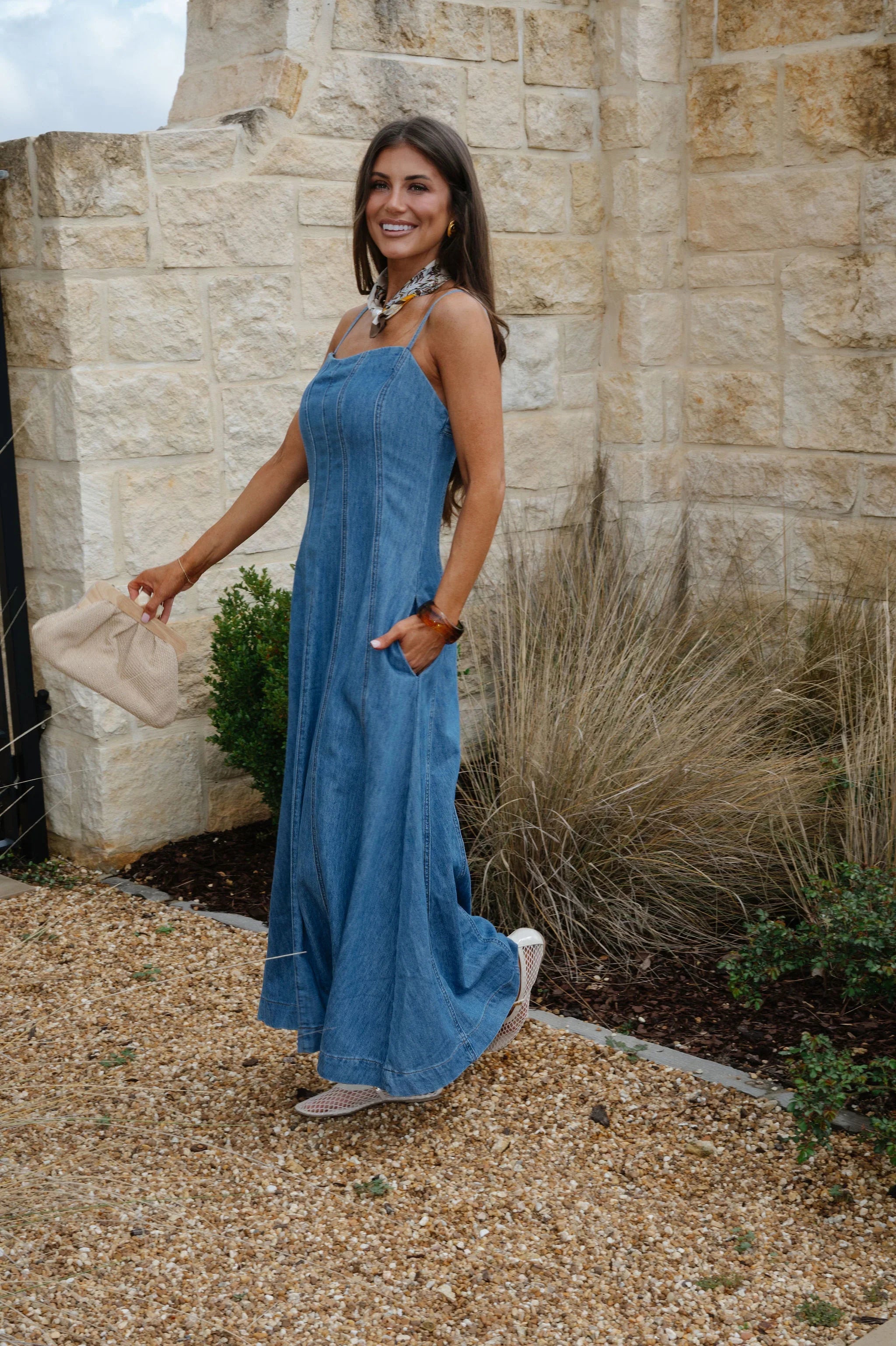 Parker Paneled Maxi Dress-Washed Denim