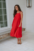 Bubble Hem Midi Dress- Red
