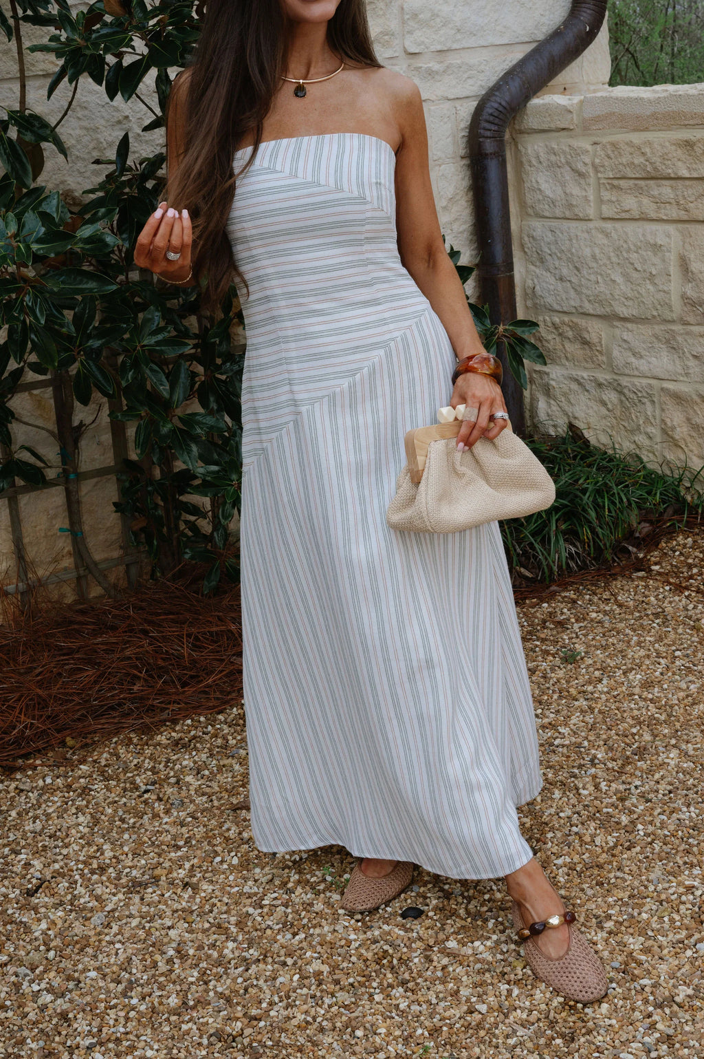 Stripes Strapless Maxi Dress-Multi