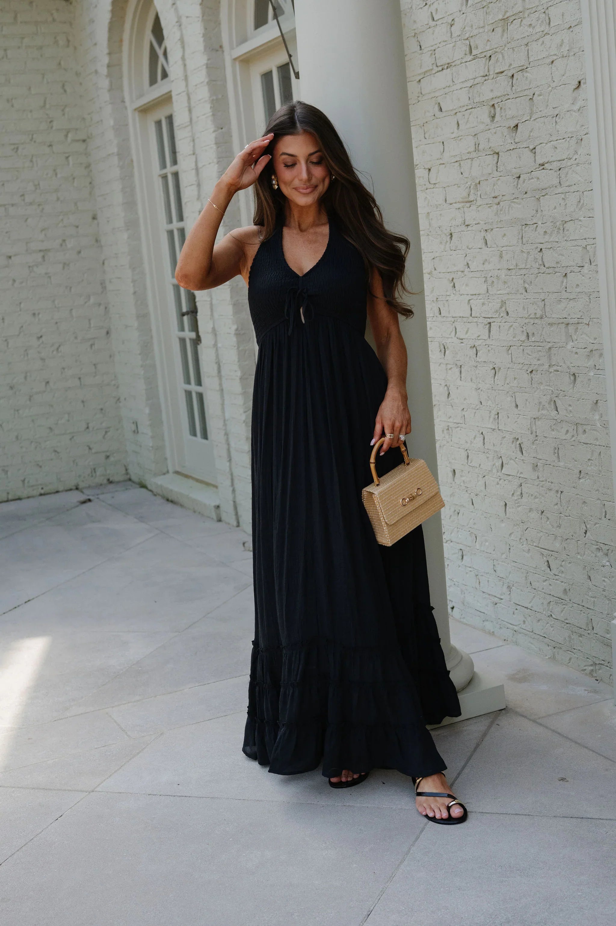 Greer Smocked Maxi Dress-Black