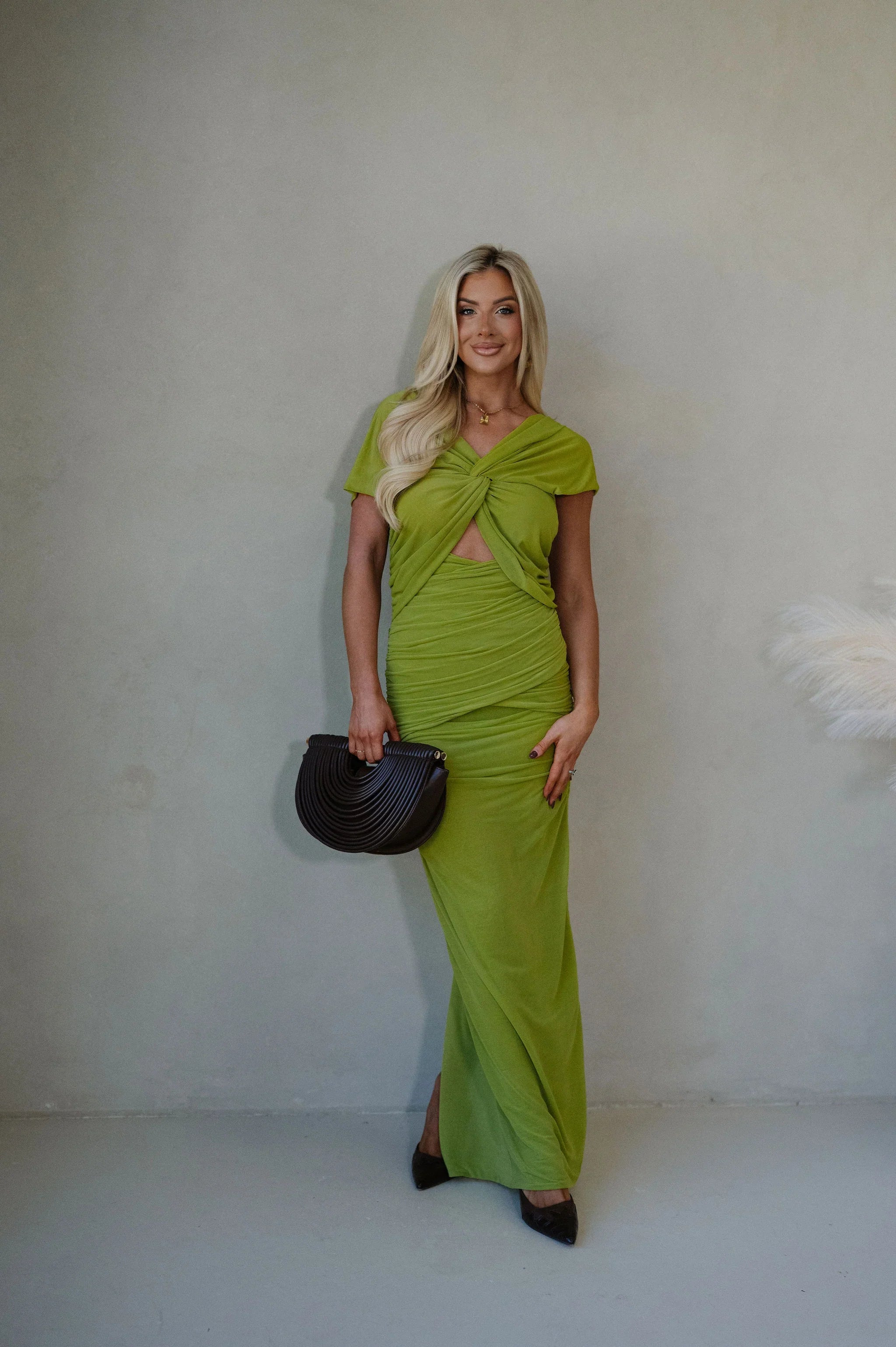 Maya Ruched Maxi Dress-Green