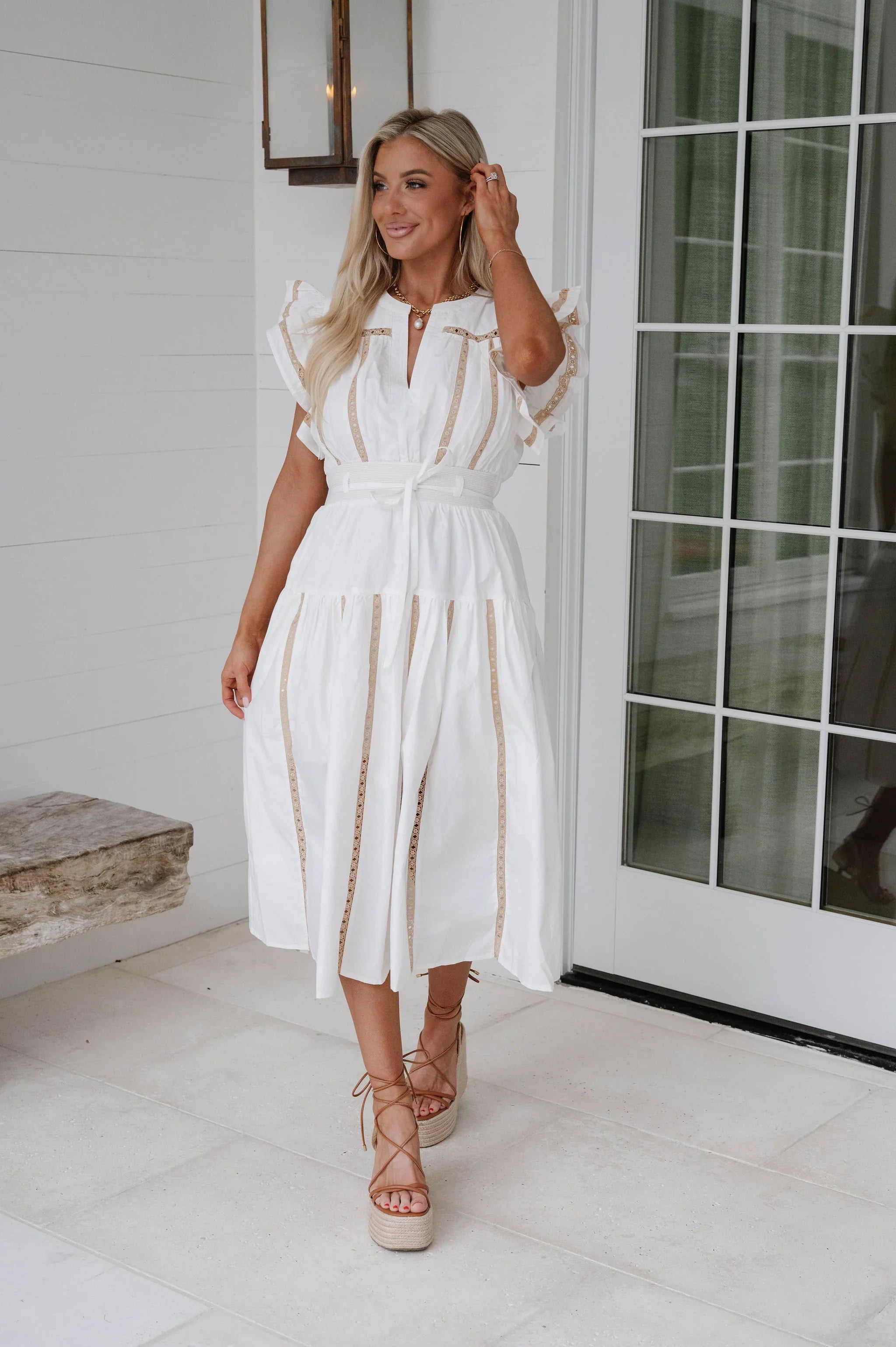 Lorie Poplin Midi Dress-Off White