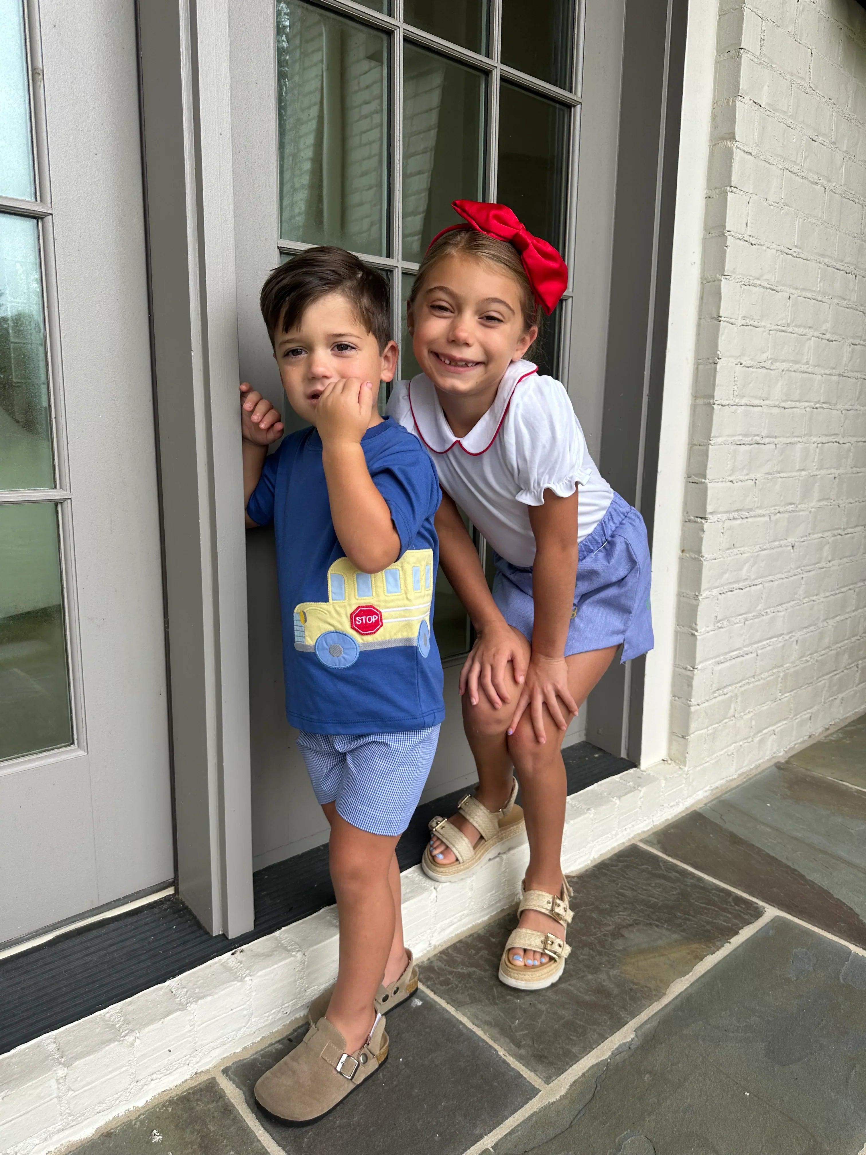 School Bus Shorts-Royal Blue Gingham