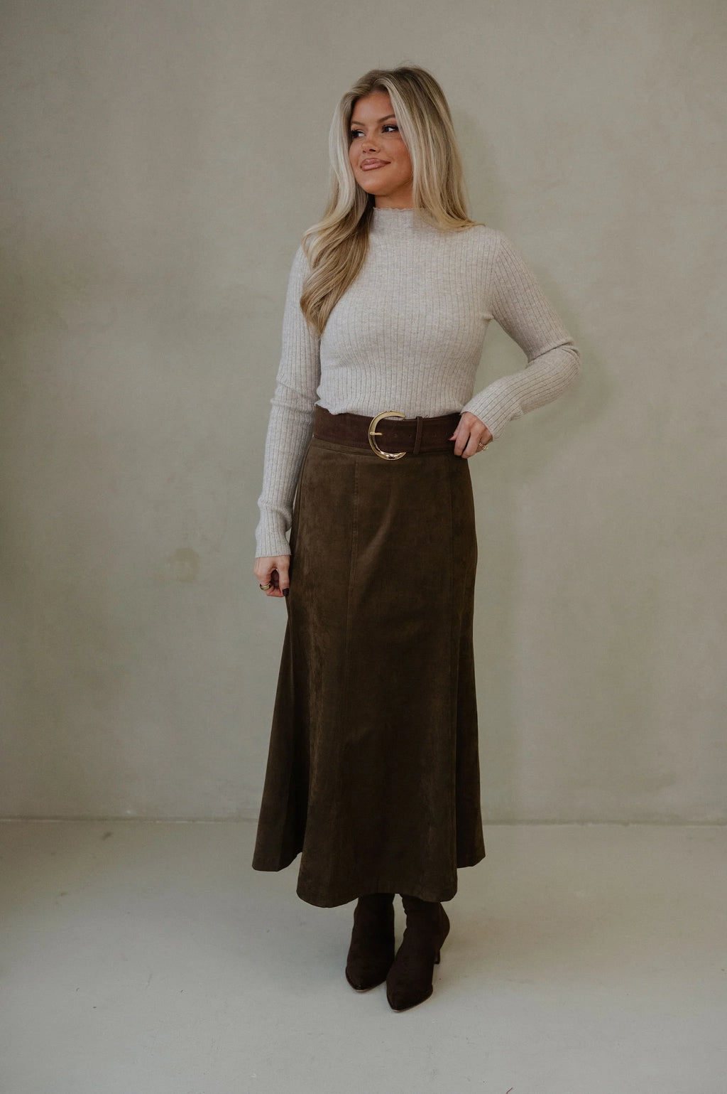 Pressley Midi Skirt-Dark Oak