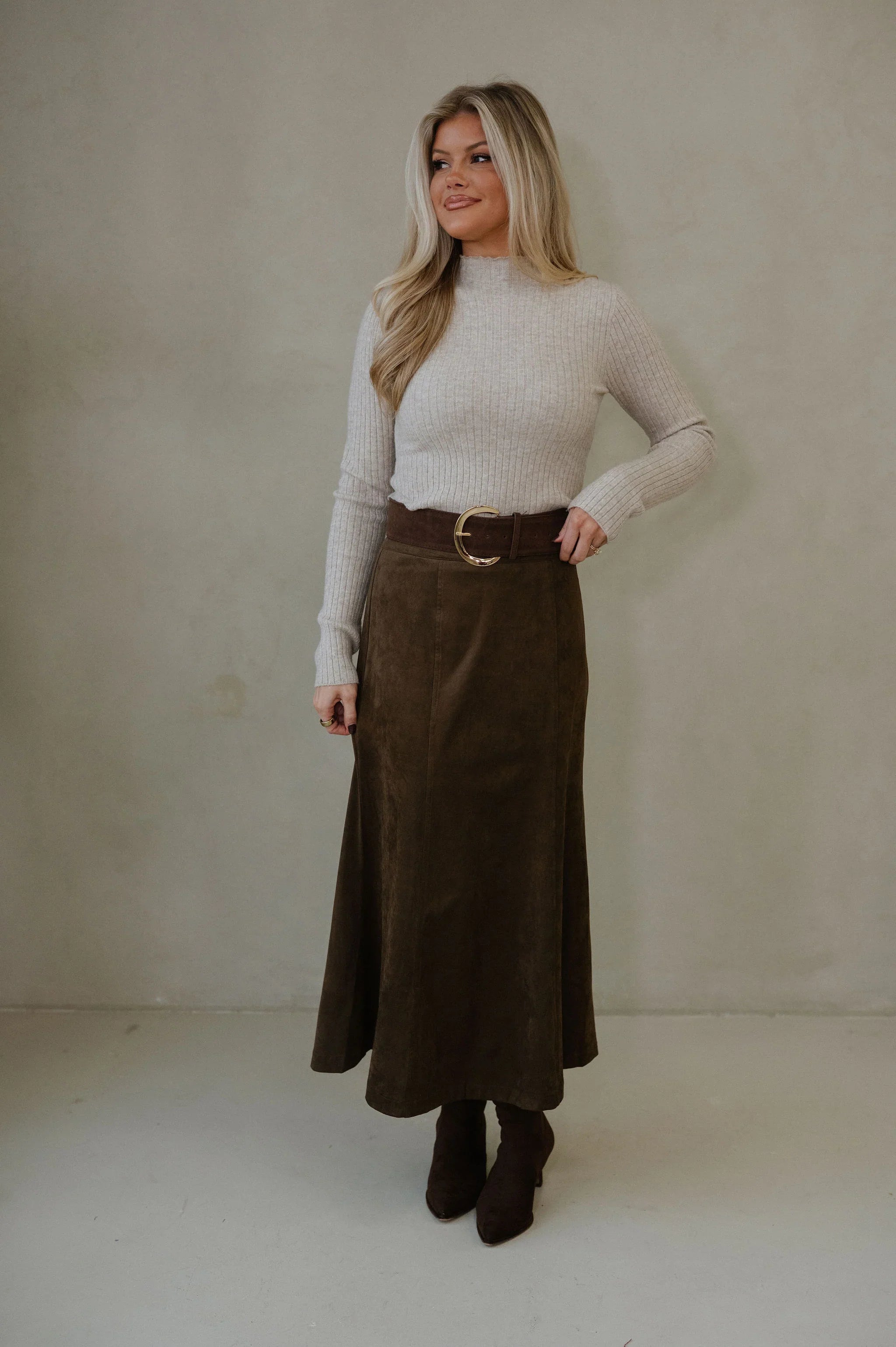 Pressley Midi Skirt-Dark Oak
