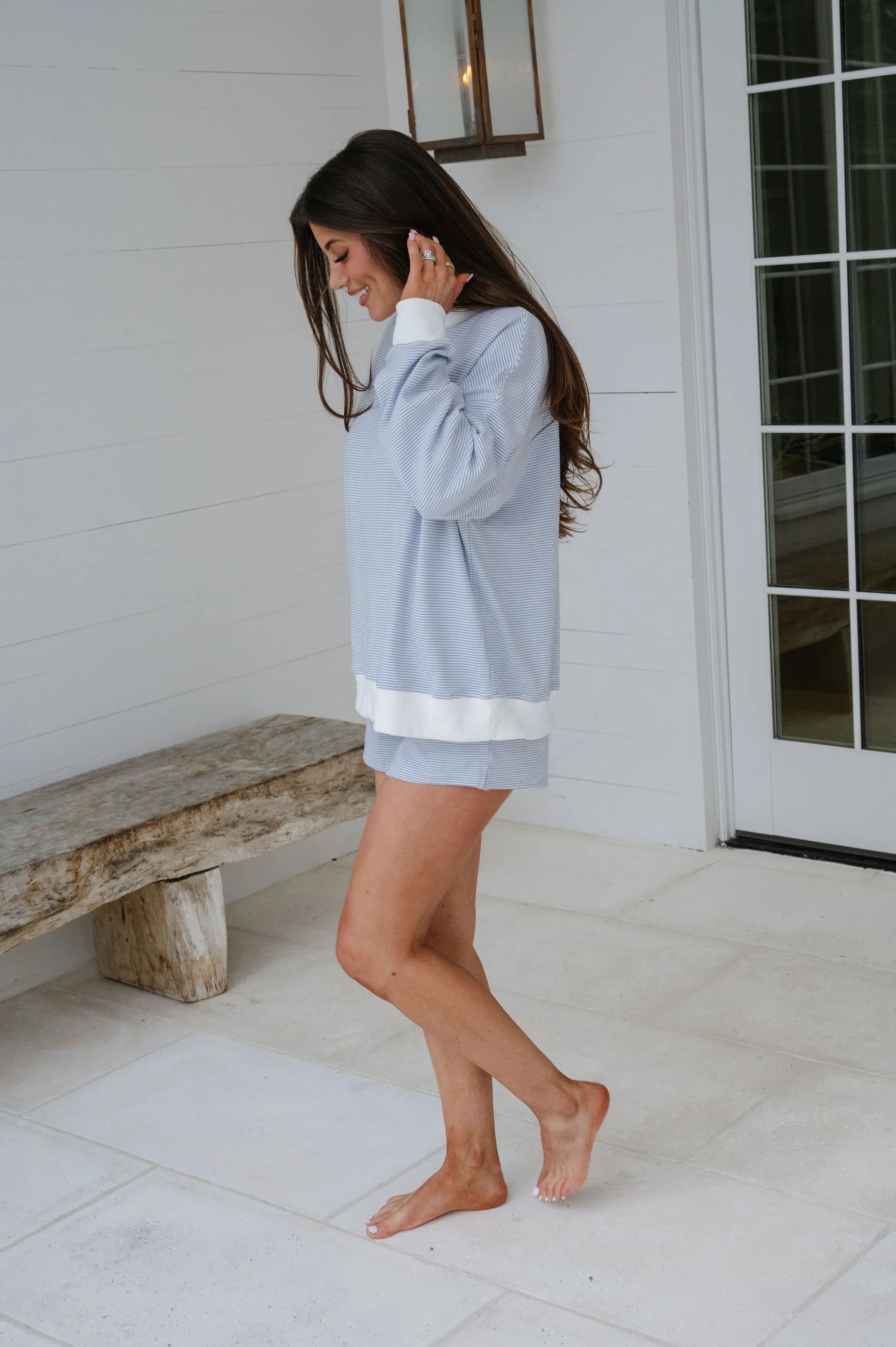 Channing Striped Shorts Set-Light Blue
