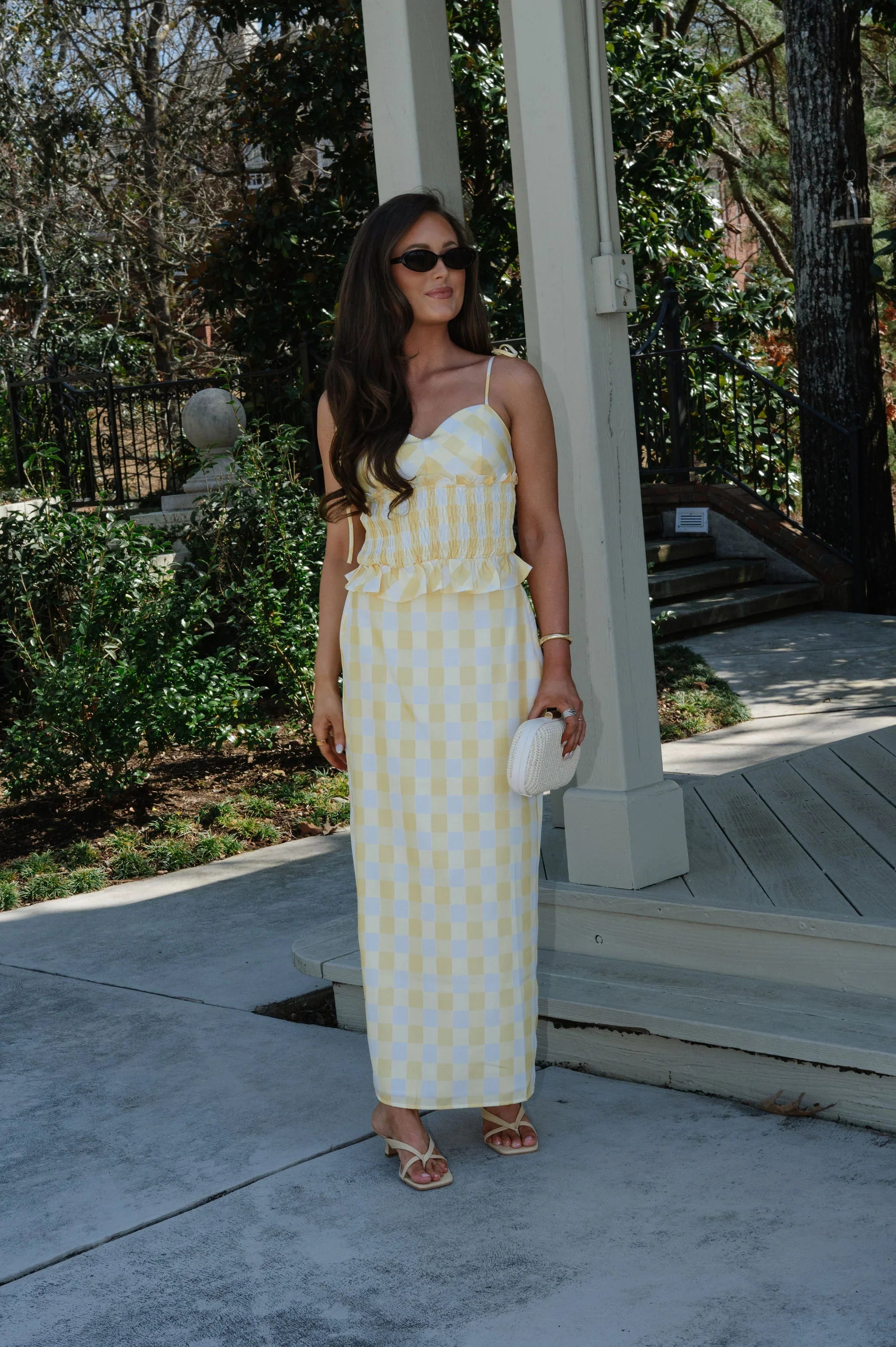 Collier Gingham Skirt Set-Yellow/White