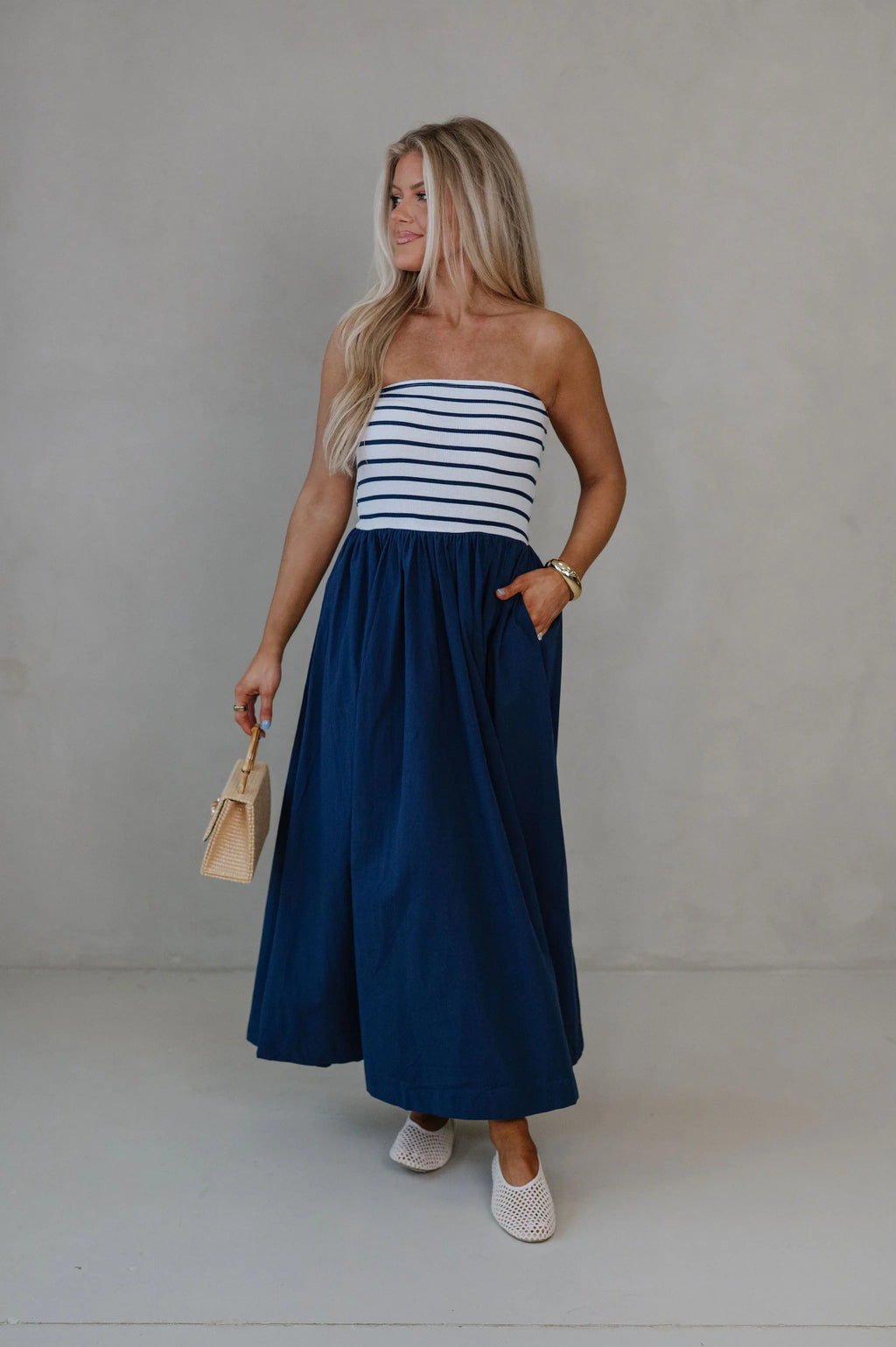 Pennie Flowy Midi Dress-Navy