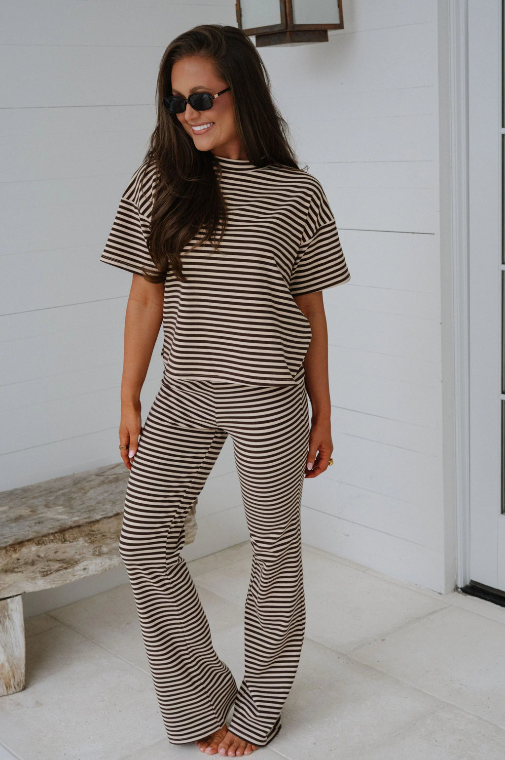 Dylan Striped Pants Set-Chocolate