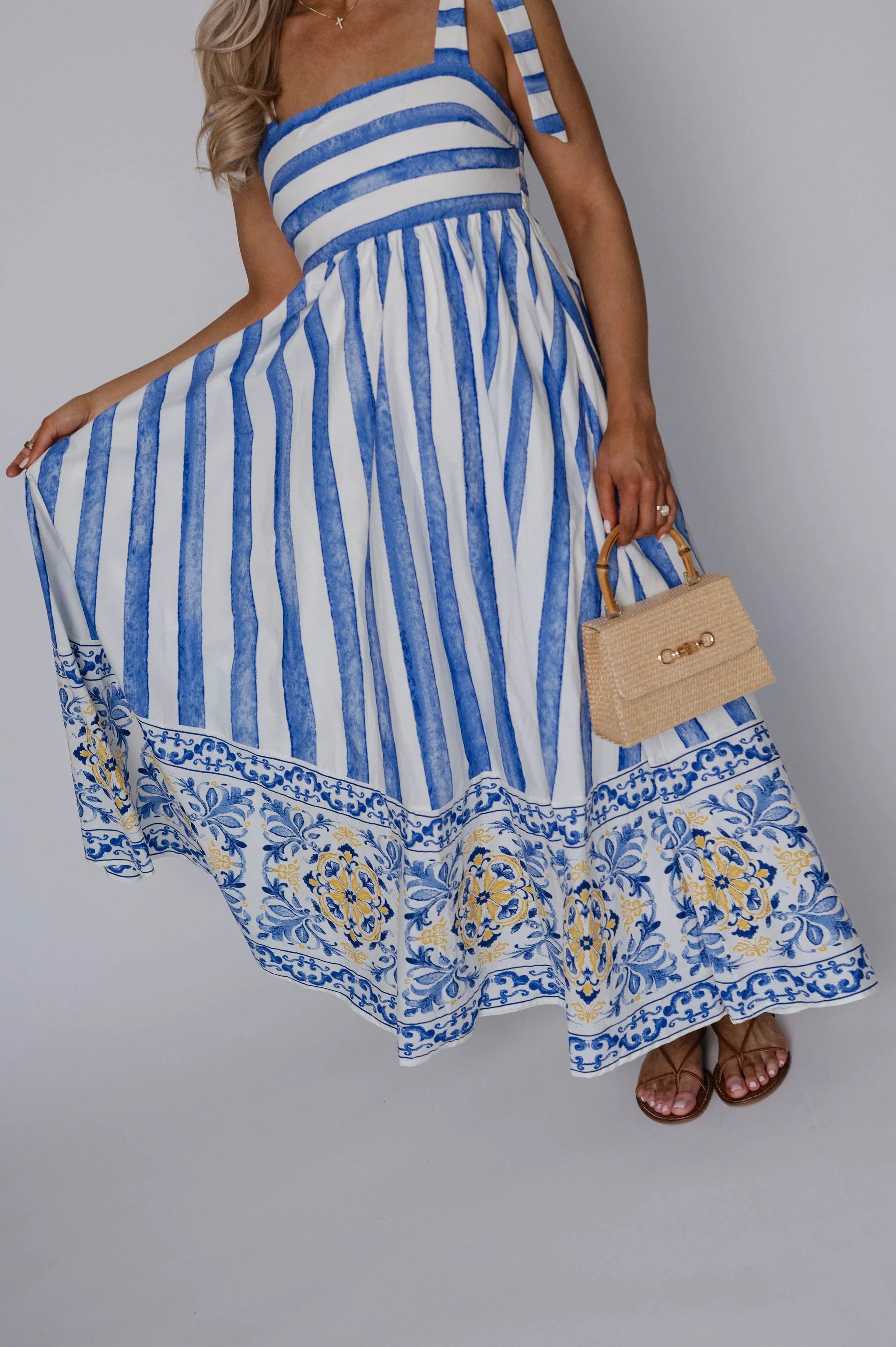 Chloe Striped Maxi Dress-Blue Multi