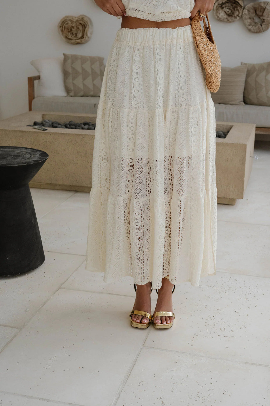 Quinn Tiered Skirt Set-Cream