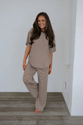Garrison Striped Pants Set-Brown