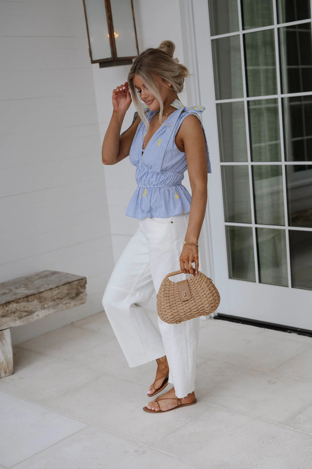 Lemon Embroidery Top-Marina Blue