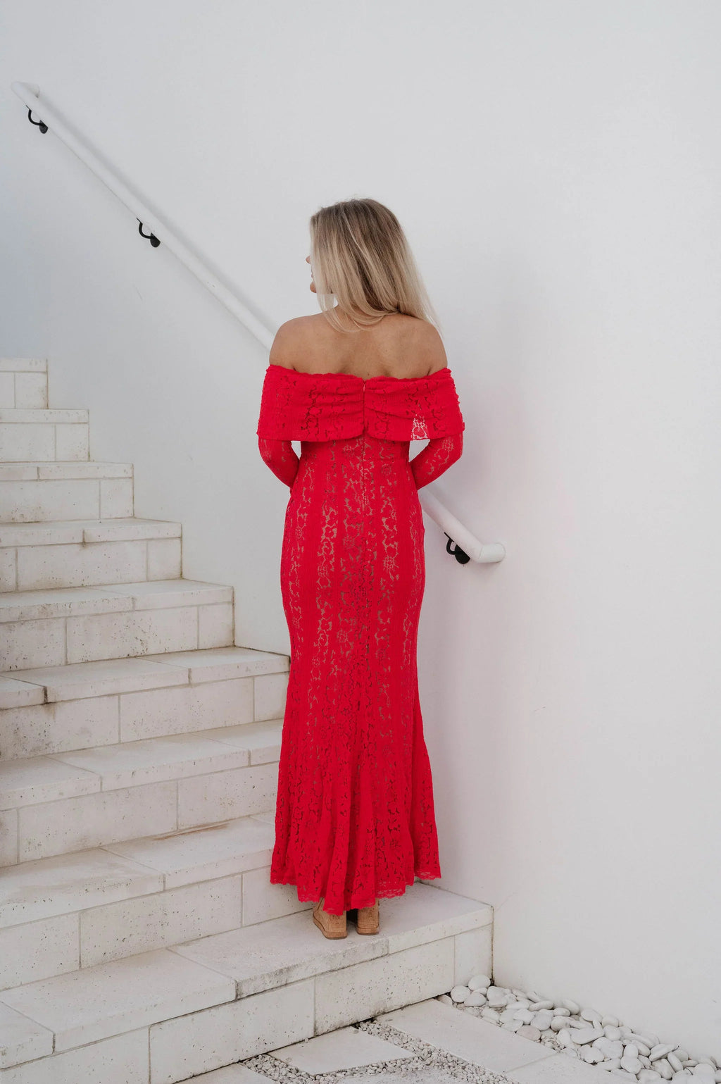 Della Lace Maxi Dress-Red/Nude