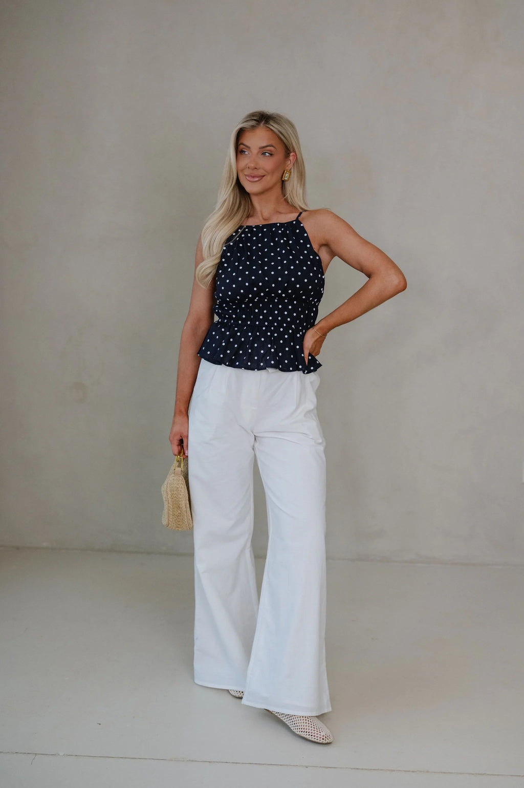 Molly Polka Dot Top-Navy