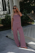 Paloma Striped Pants Set-Pink/Brown