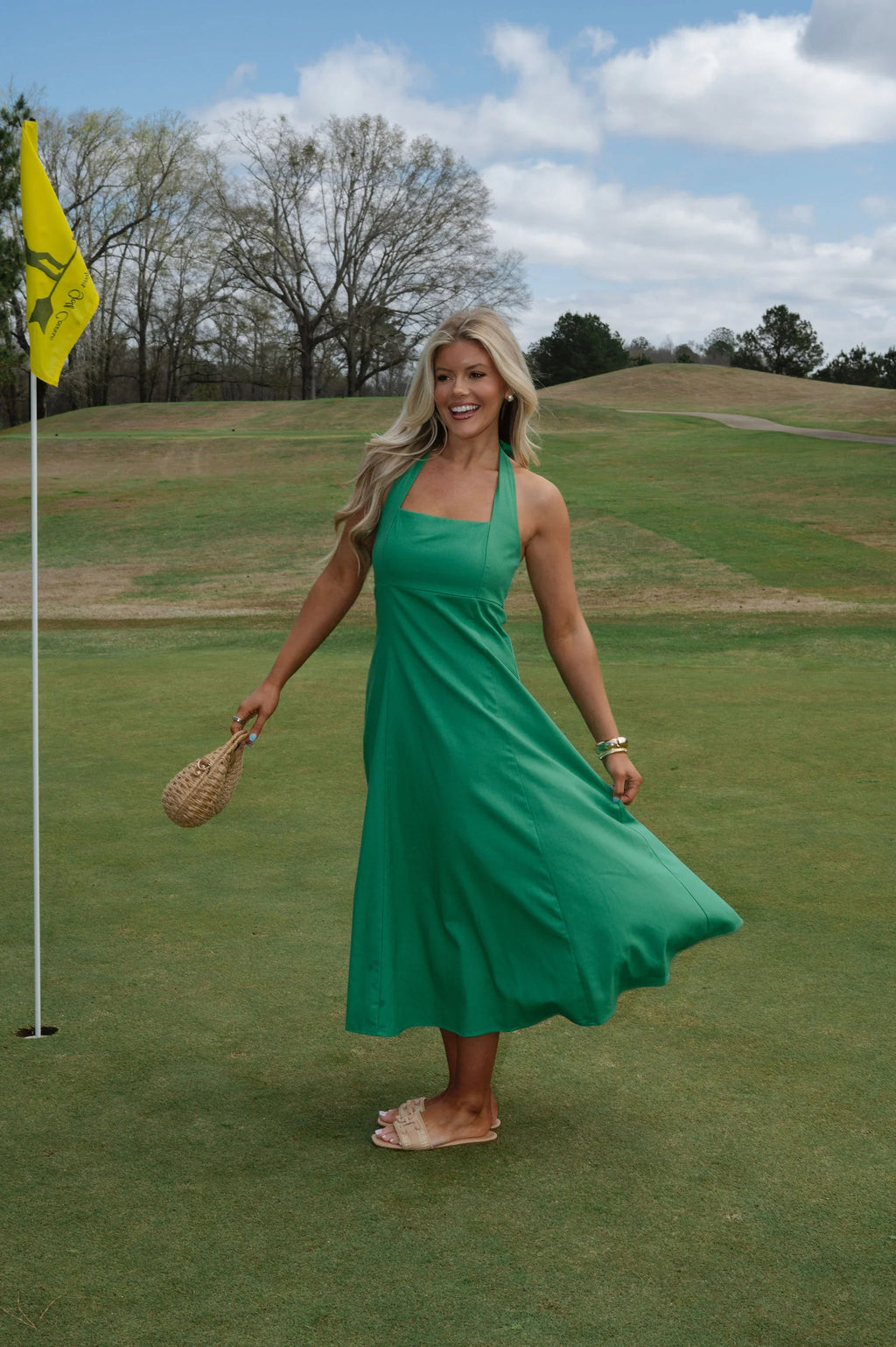 Jane Halter Midi Dress-Green
