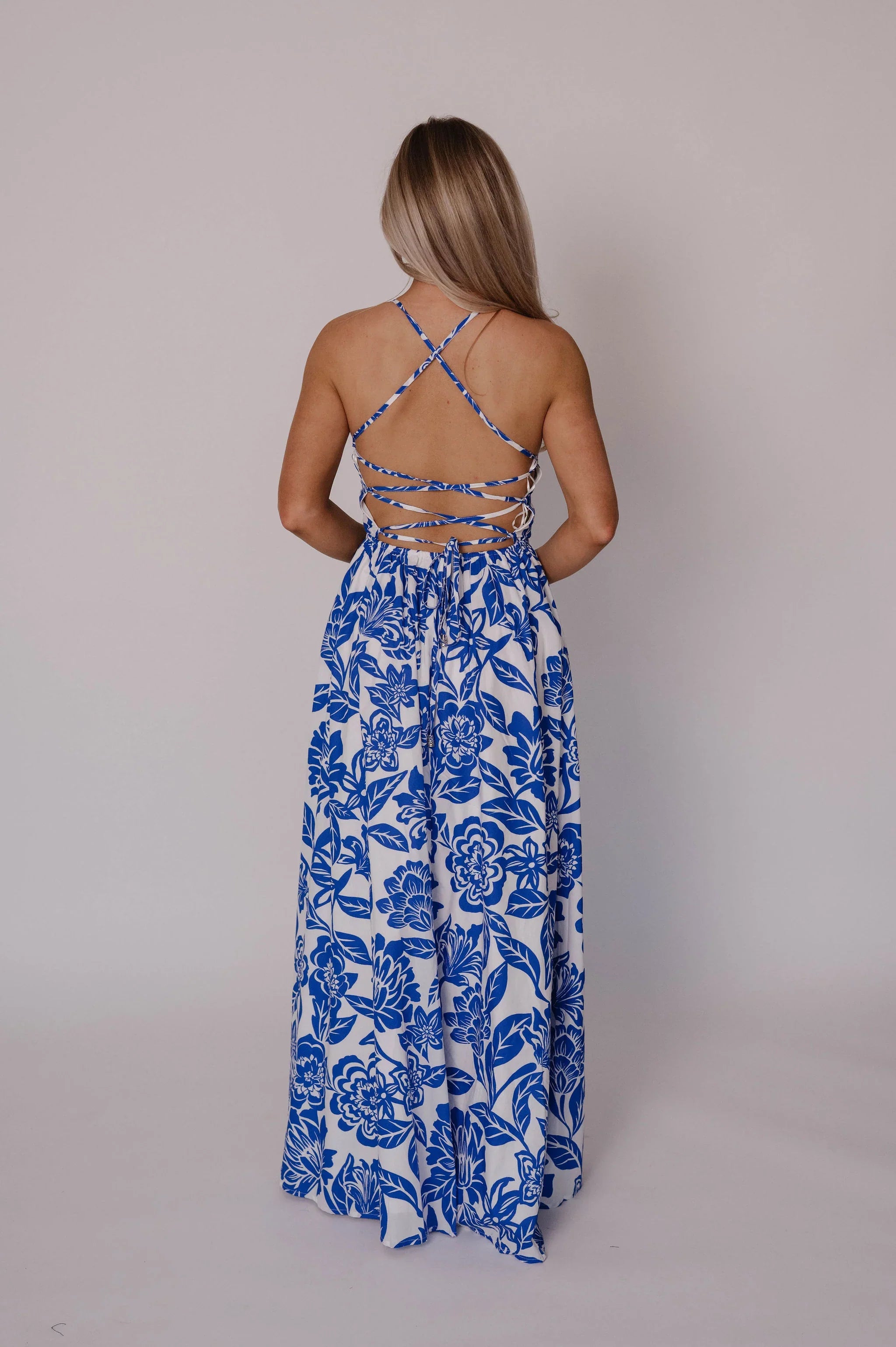 Athena Maxi Dress-White/Blue