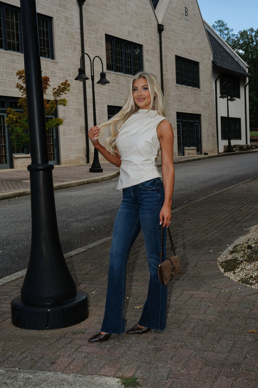 Distressed Asymmetrical Leather Top-Beige