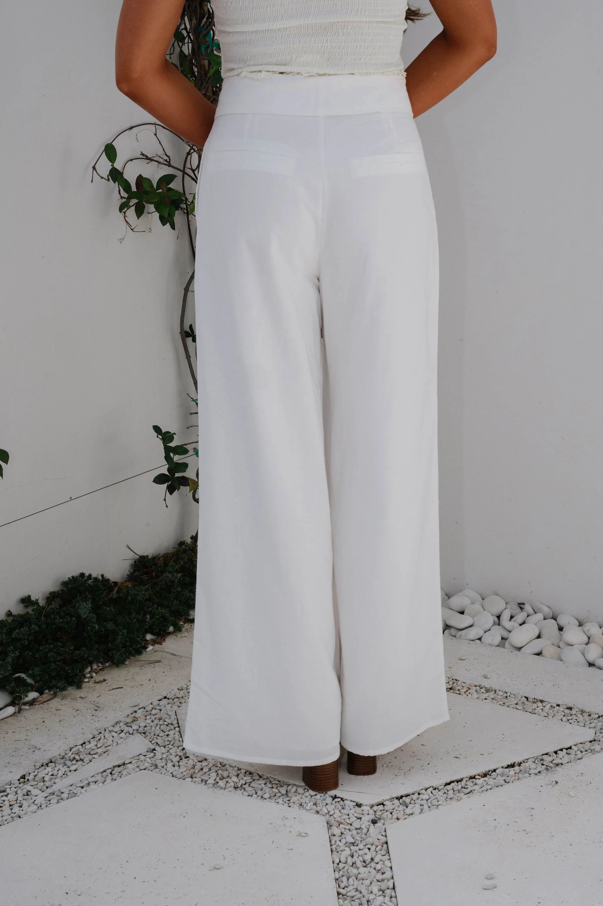 Linen Fold Over Pants- Off White