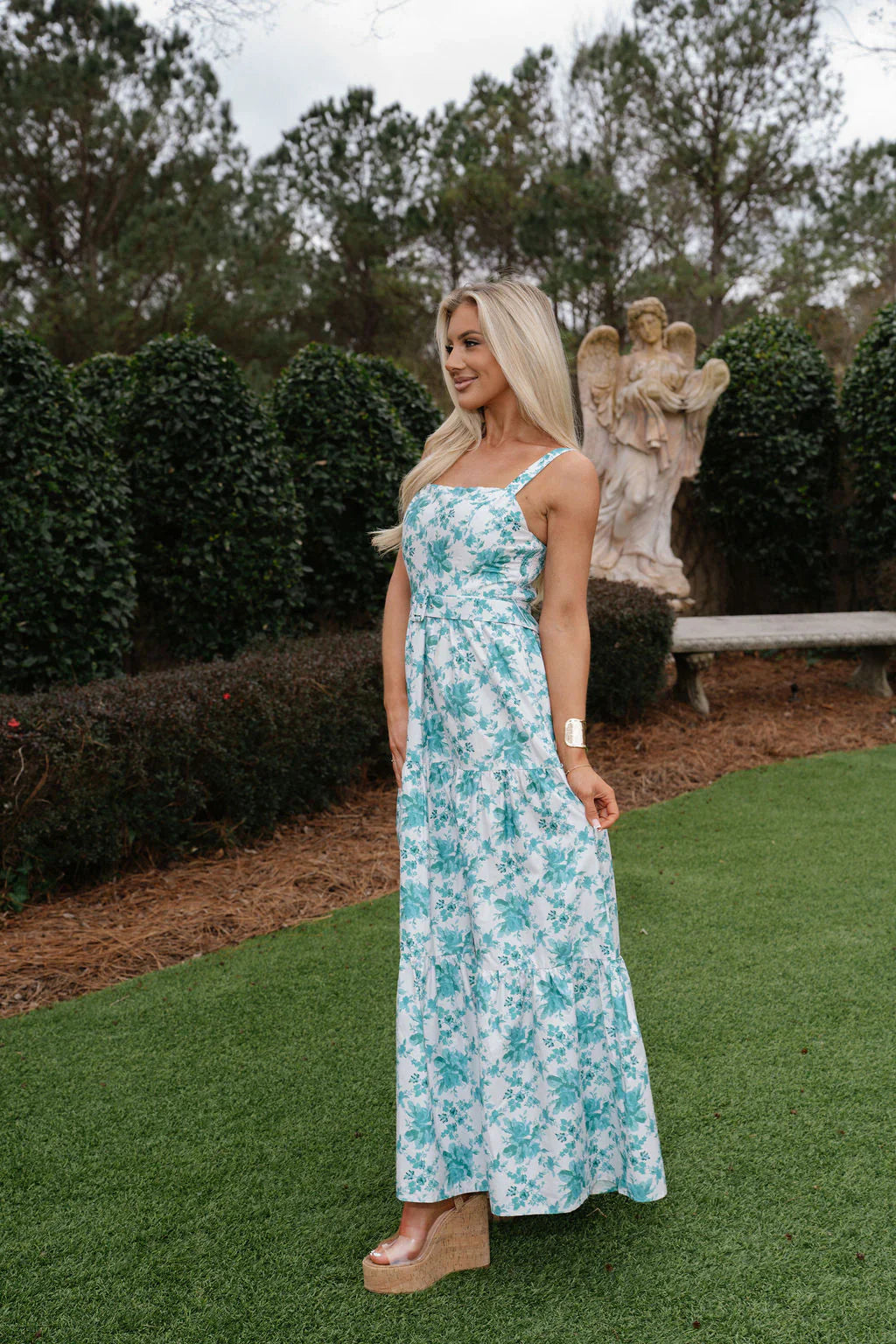 Mollie Tiered Maxi Dress-Off White/Jade