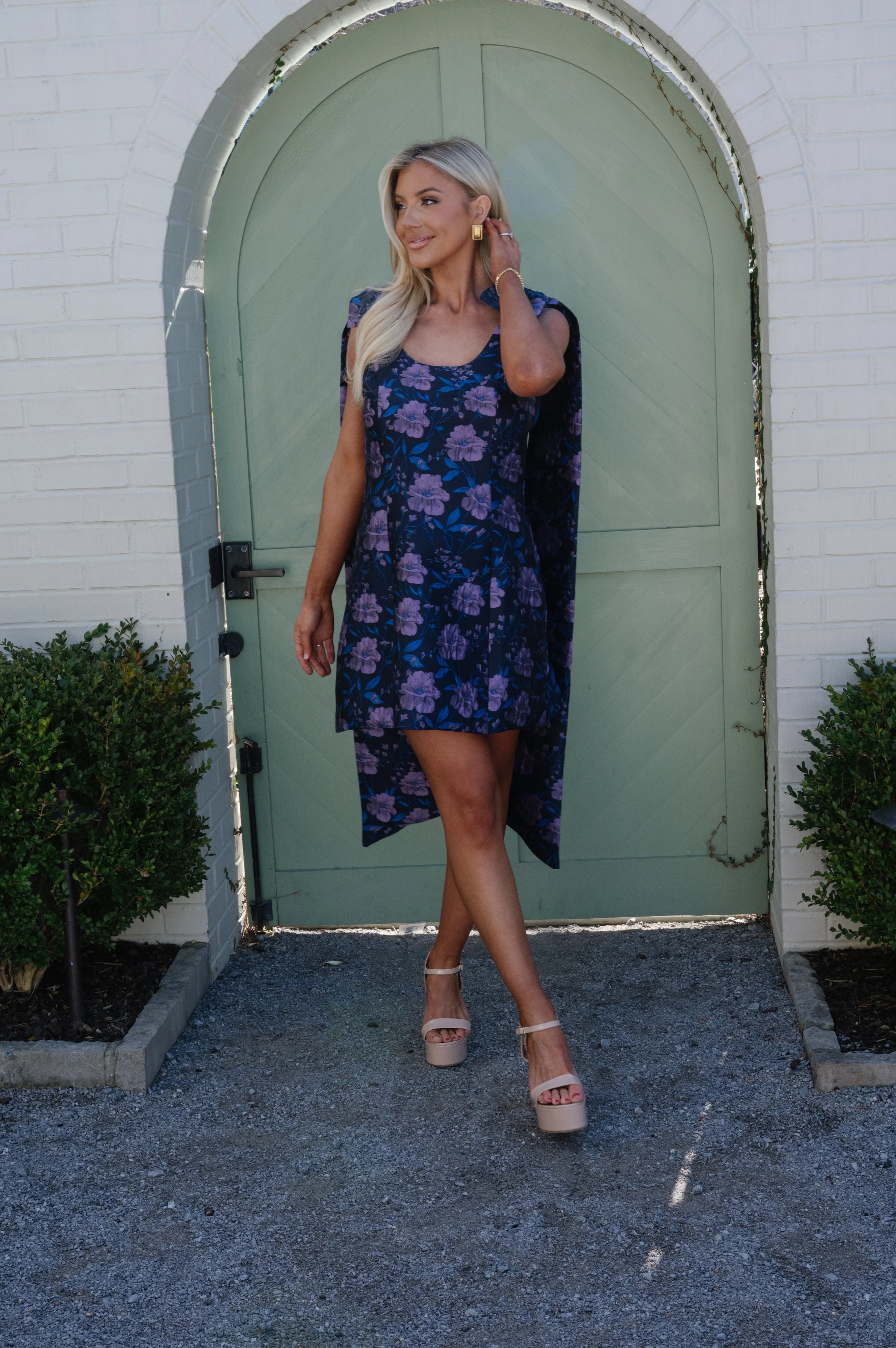 Bella Jacquard Mini Dress-Navy