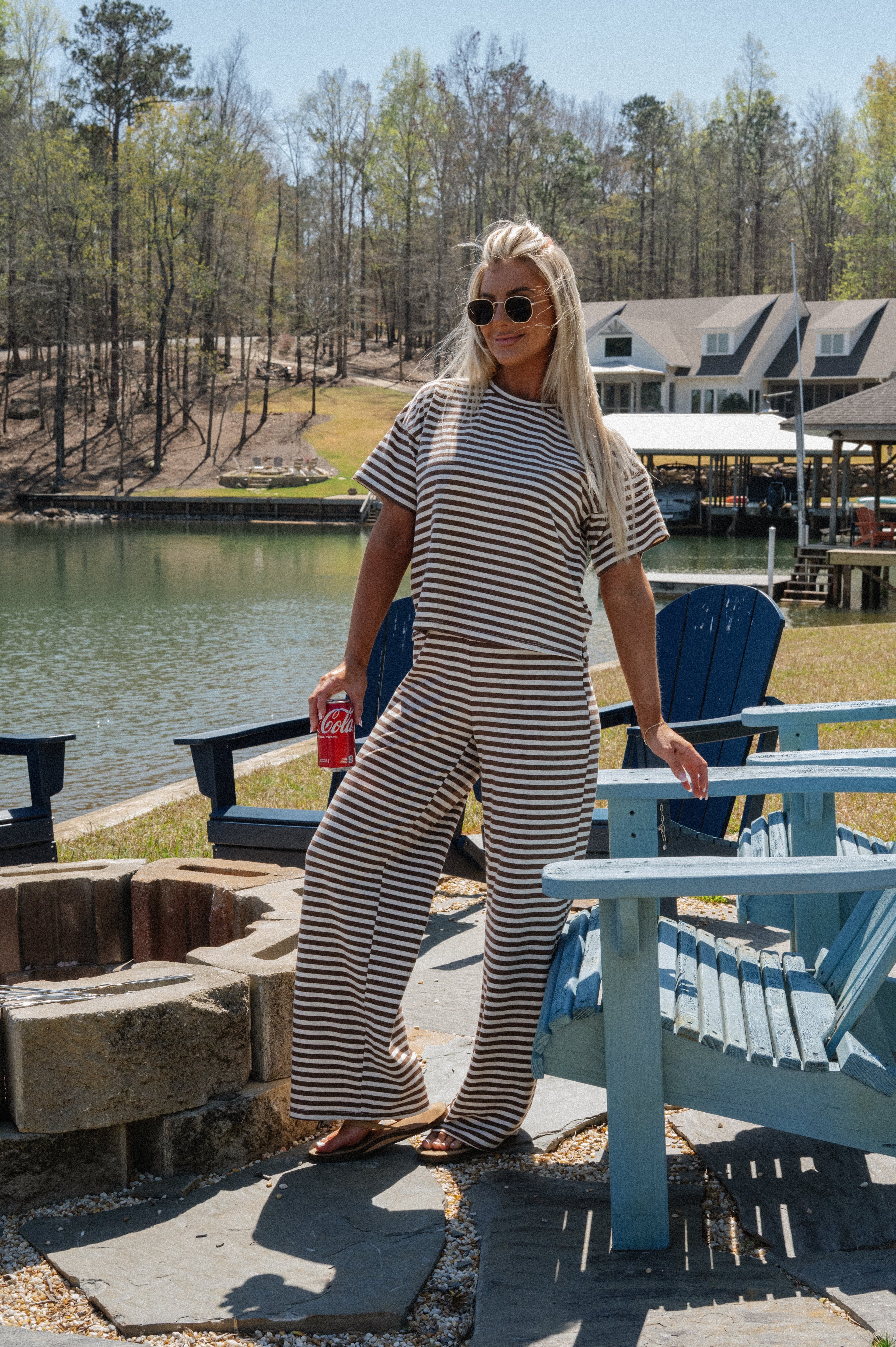Sam Striped Pants Set-Brown