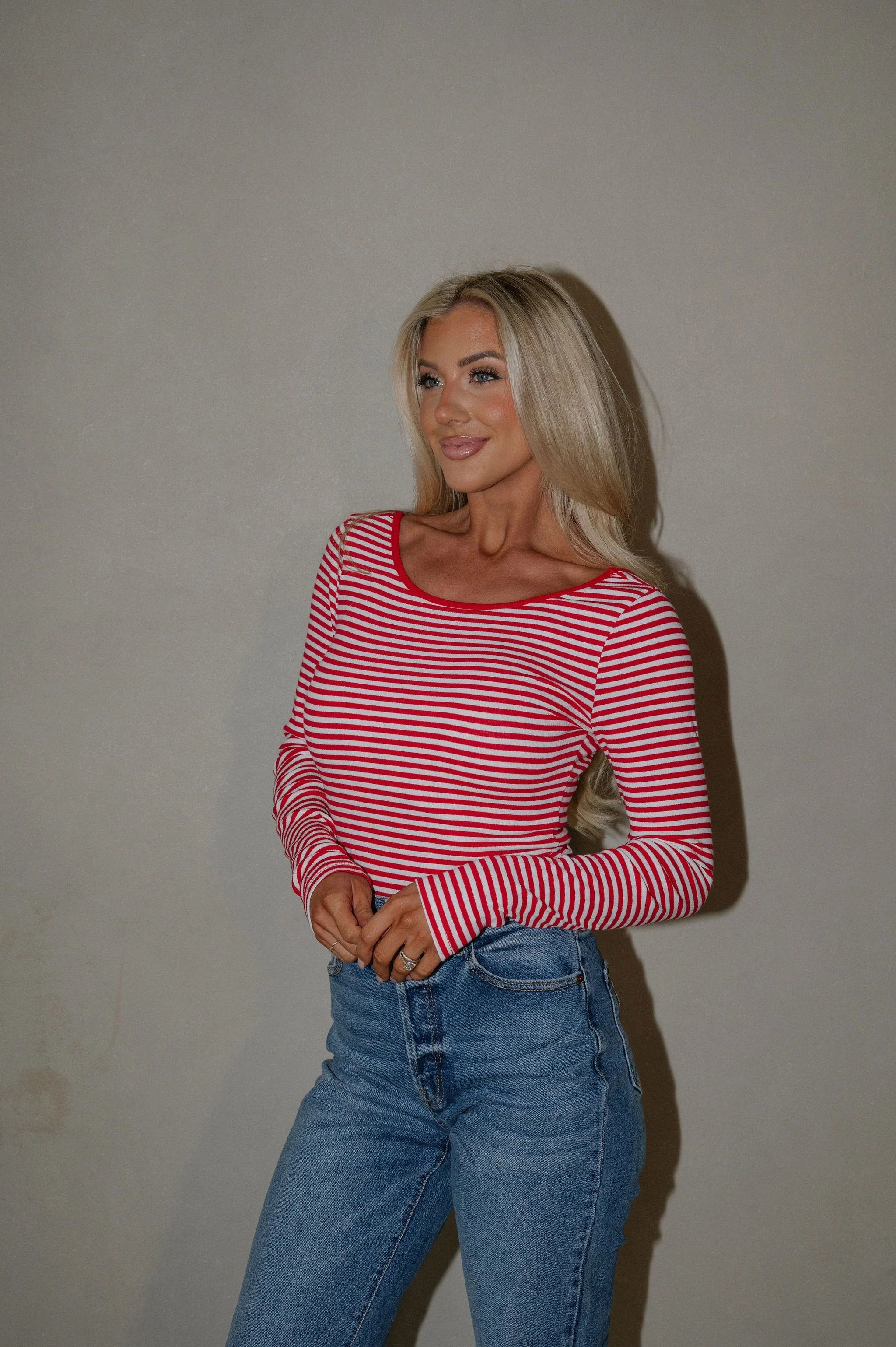 Ridley Striped Top-Red