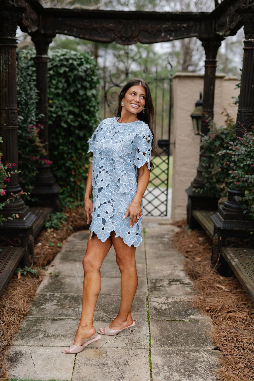 Stella Floral Embroidered Mini Dress-Blue