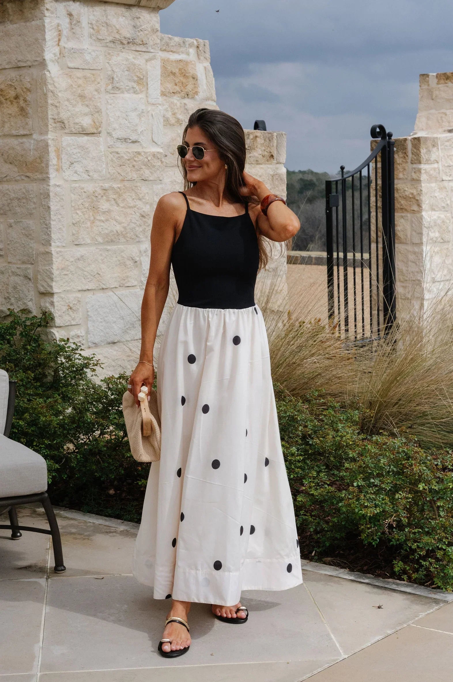 Mila Polka Dot Maxi Dress-Black