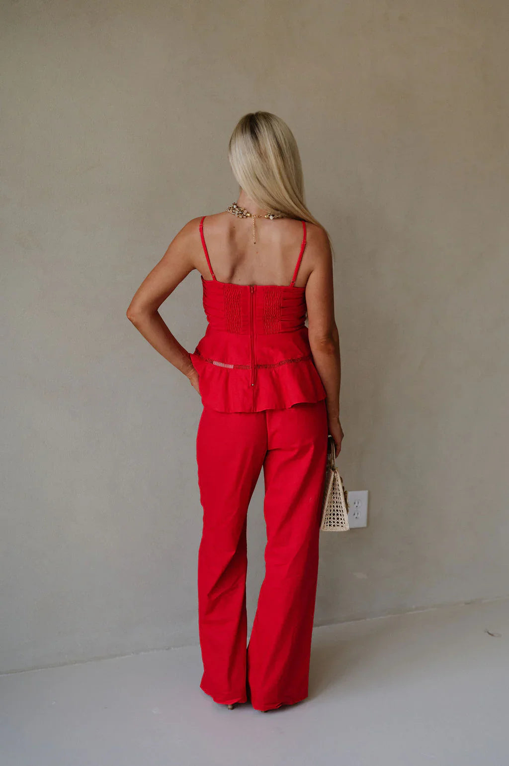 Linen Tube Pants Set-Red