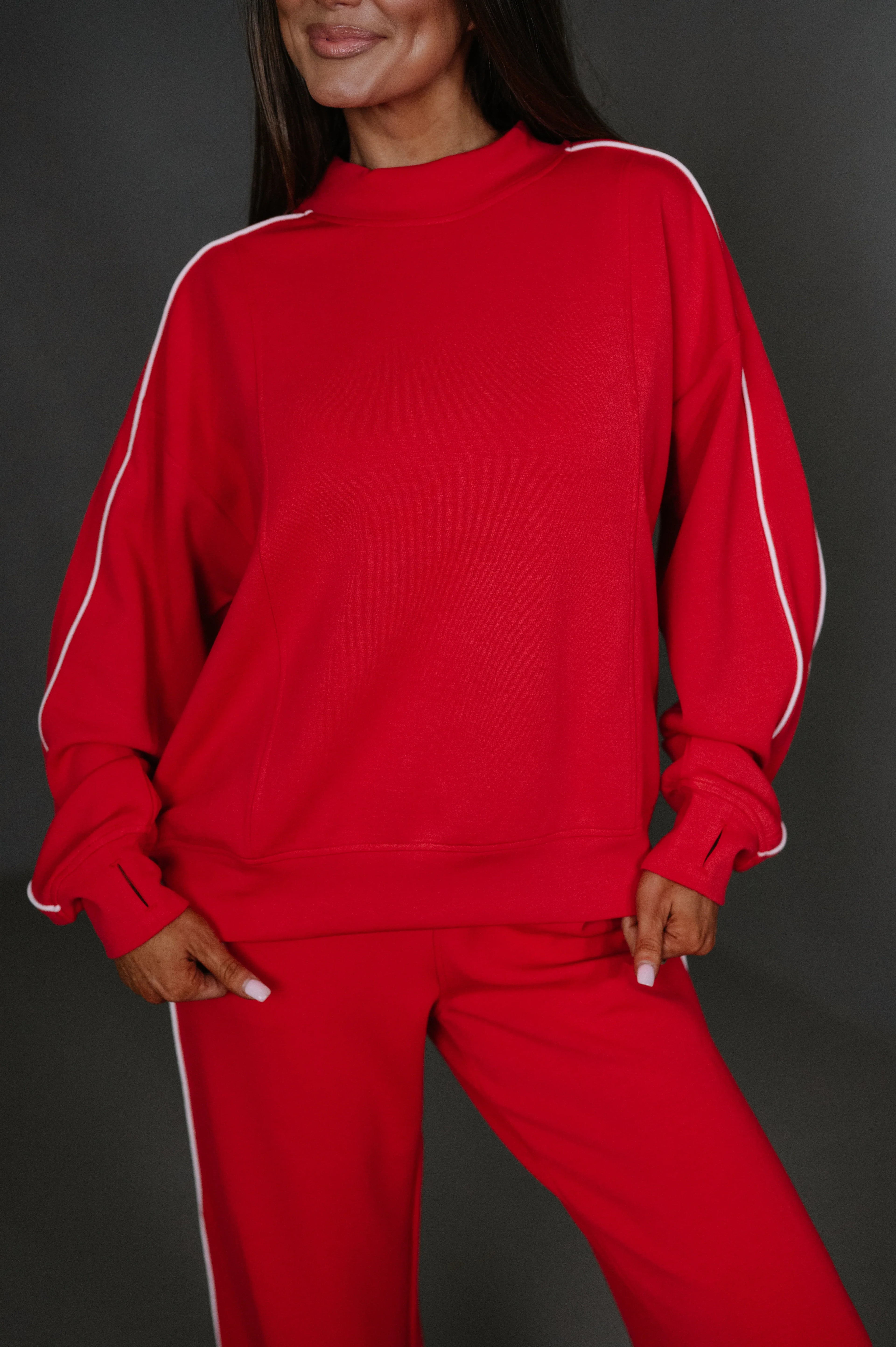 Piper Scuba Pants Set-Red/Cream