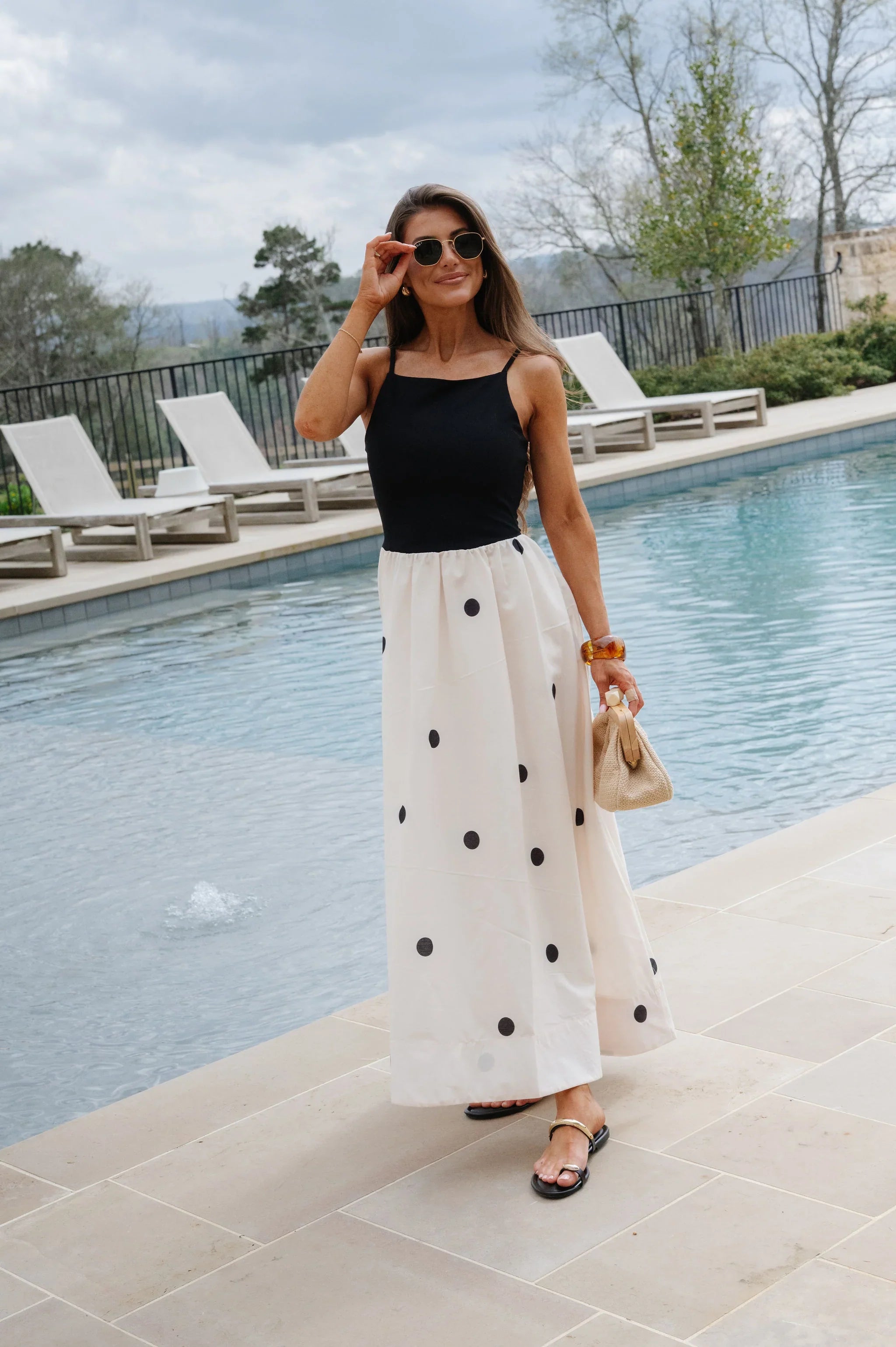 Mila Polka Dot Maxi Dress-Black
