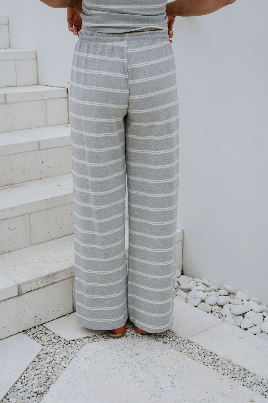 Jenna Striped Pants Set-Grey/Cream