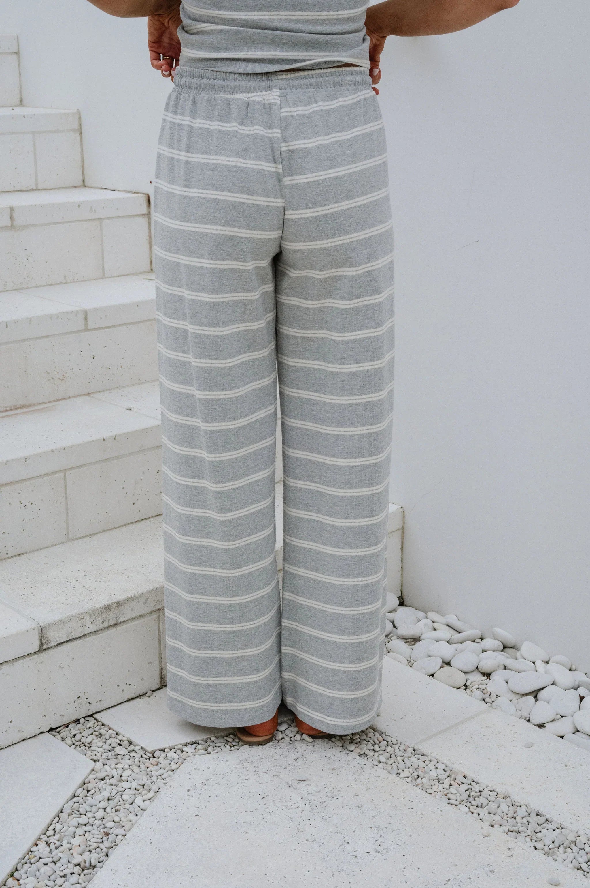 Jenna Striped Pants Set-Grey/Cream