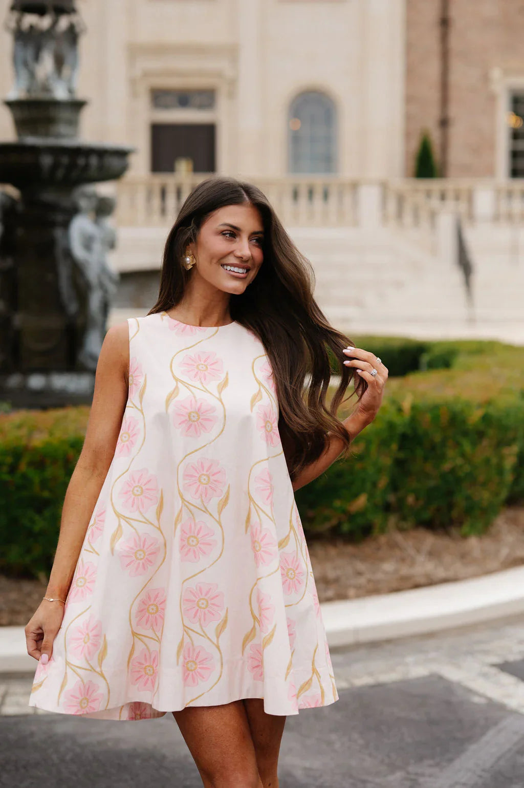 Daisy Floral Print Mini Dress-Peachy Pink