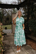 Ivy Floral Midi Dress-Ivory/Green