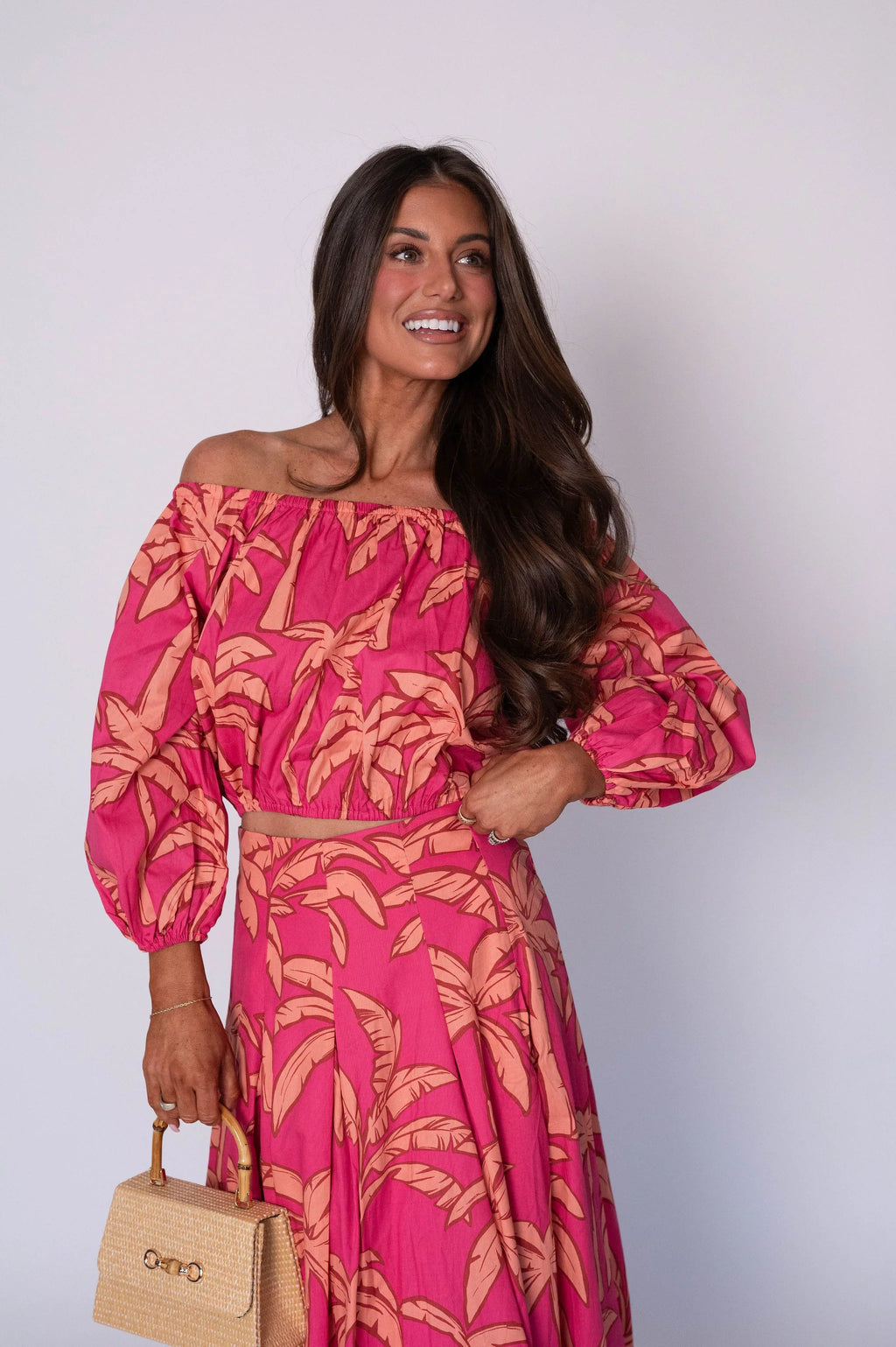 Kailani OTS Floral Skirt Set-Pink