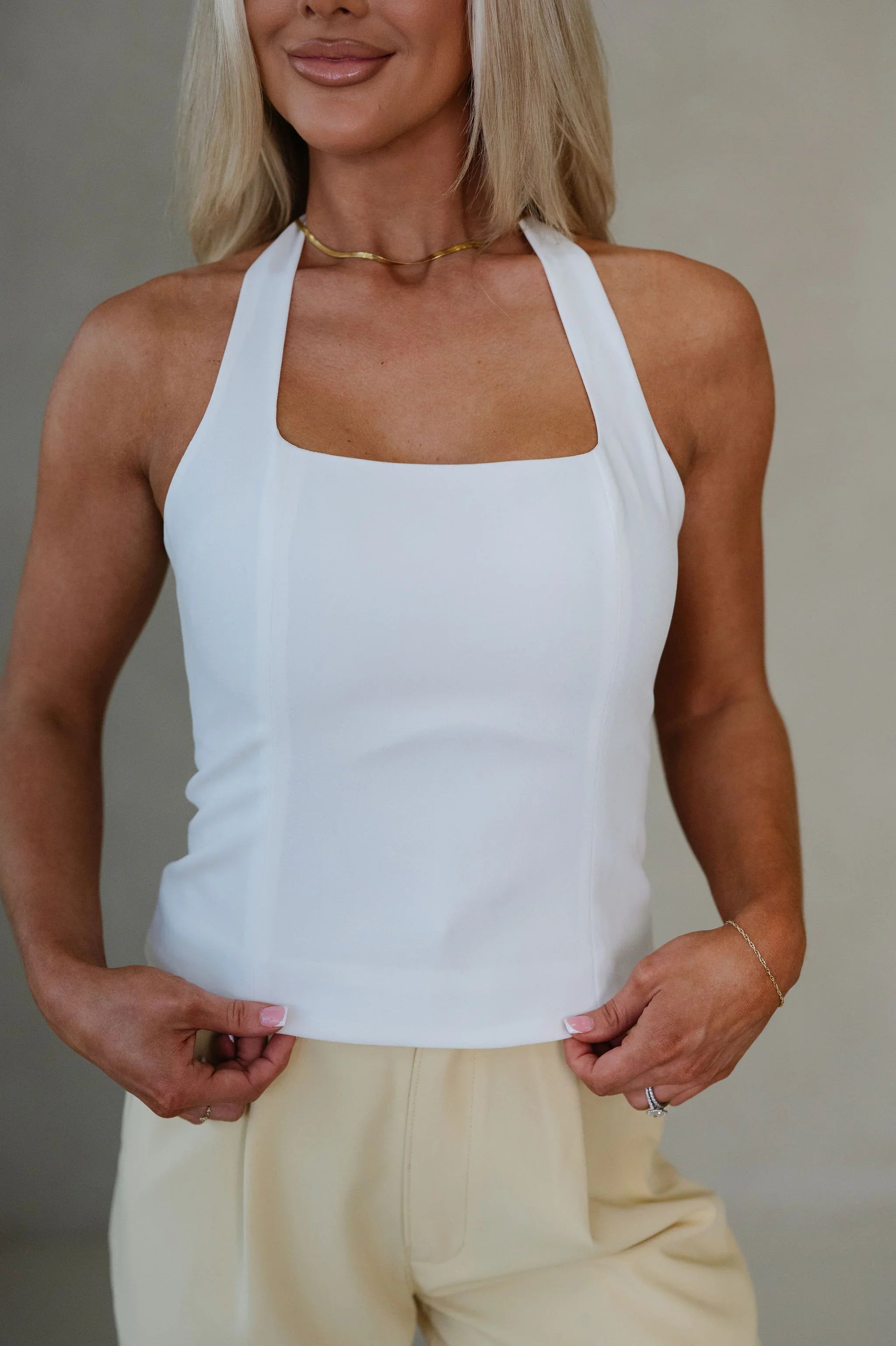 Cara Tailored Halter Top-White