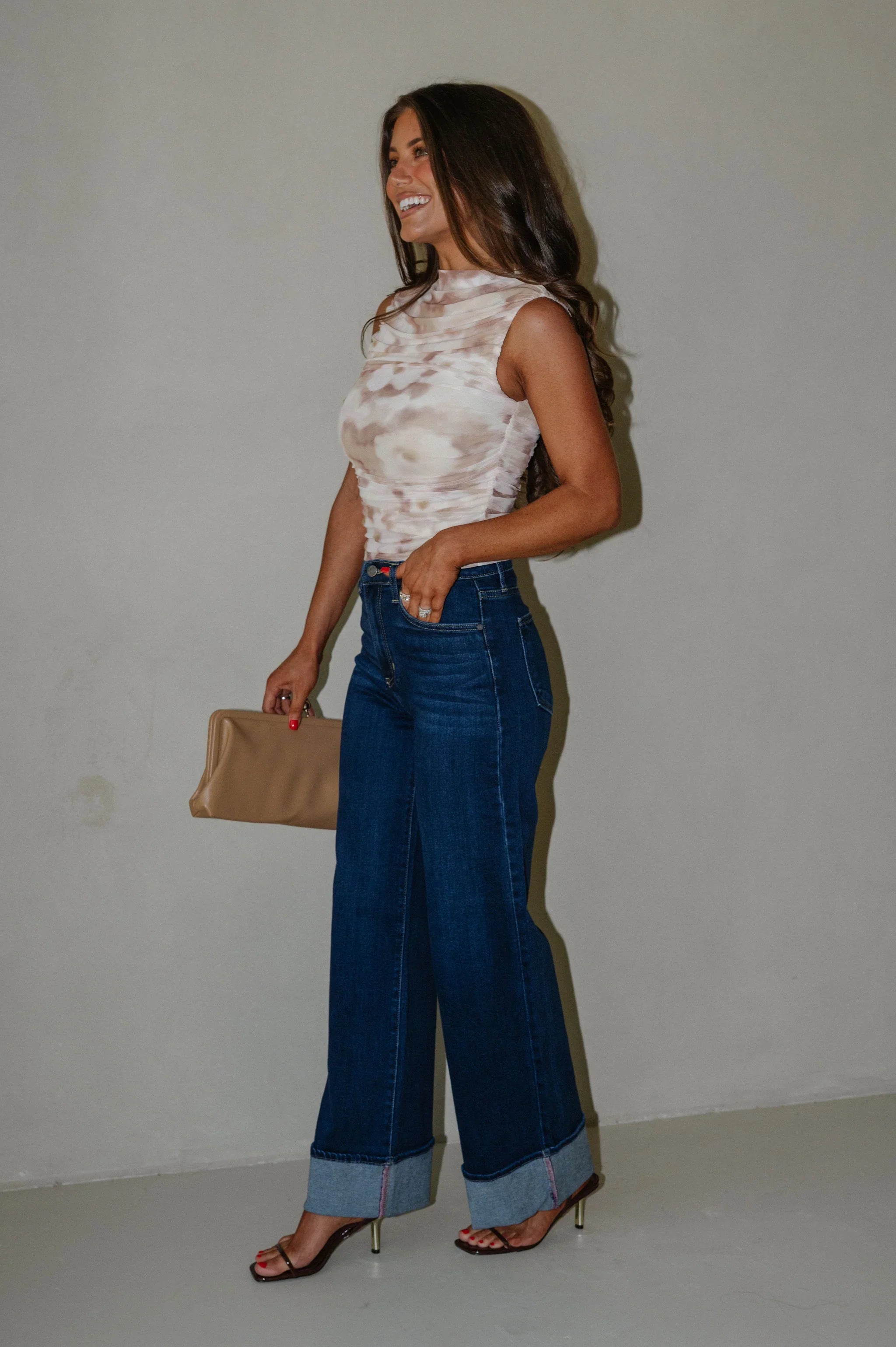 Cuffed Palazzo Jeans-Dark Wash