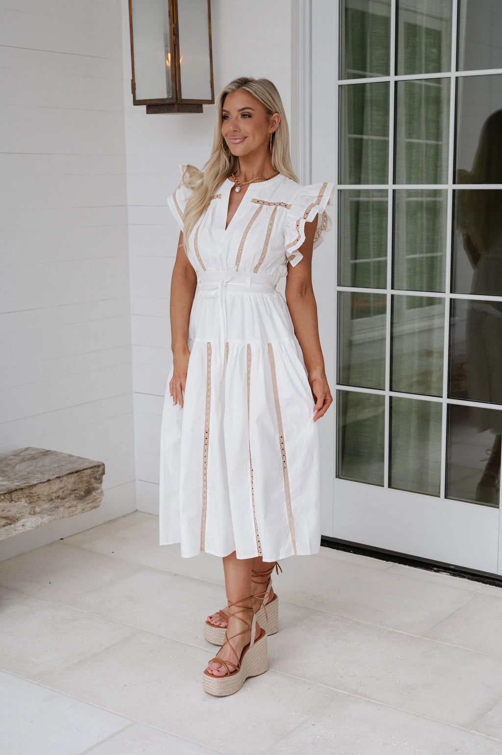 Lorie Poplin Midi Dress-Off White