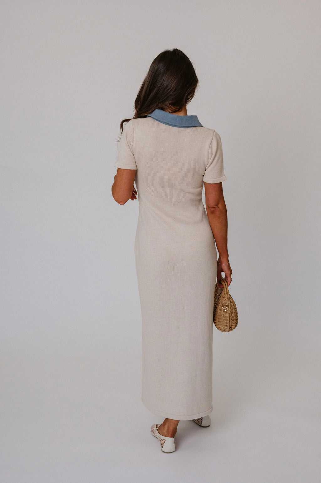 Collared Sweater Knit Maxi Dress-Cream